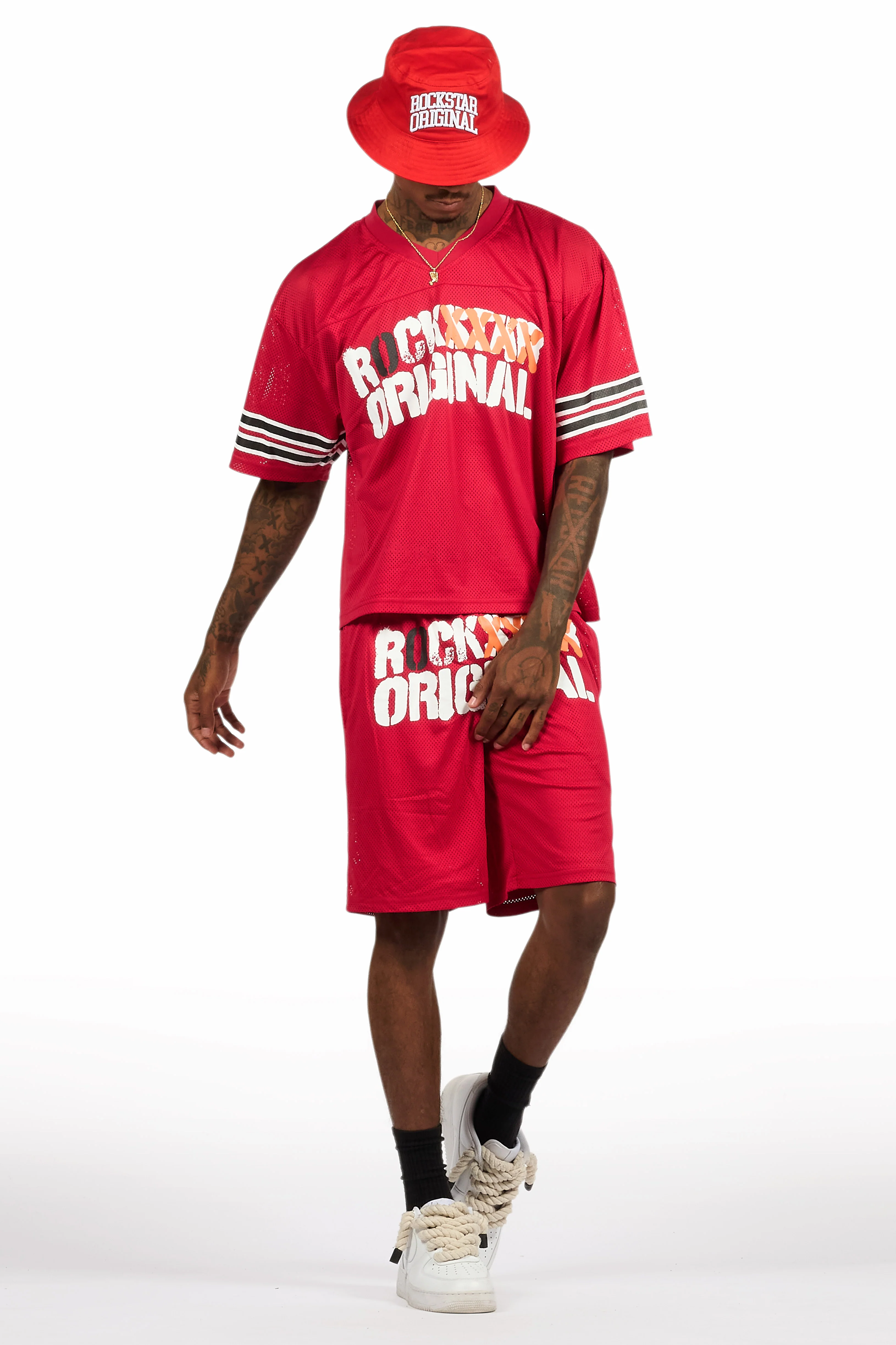 Crown Red Mesh Jersey Short Set - Image 2