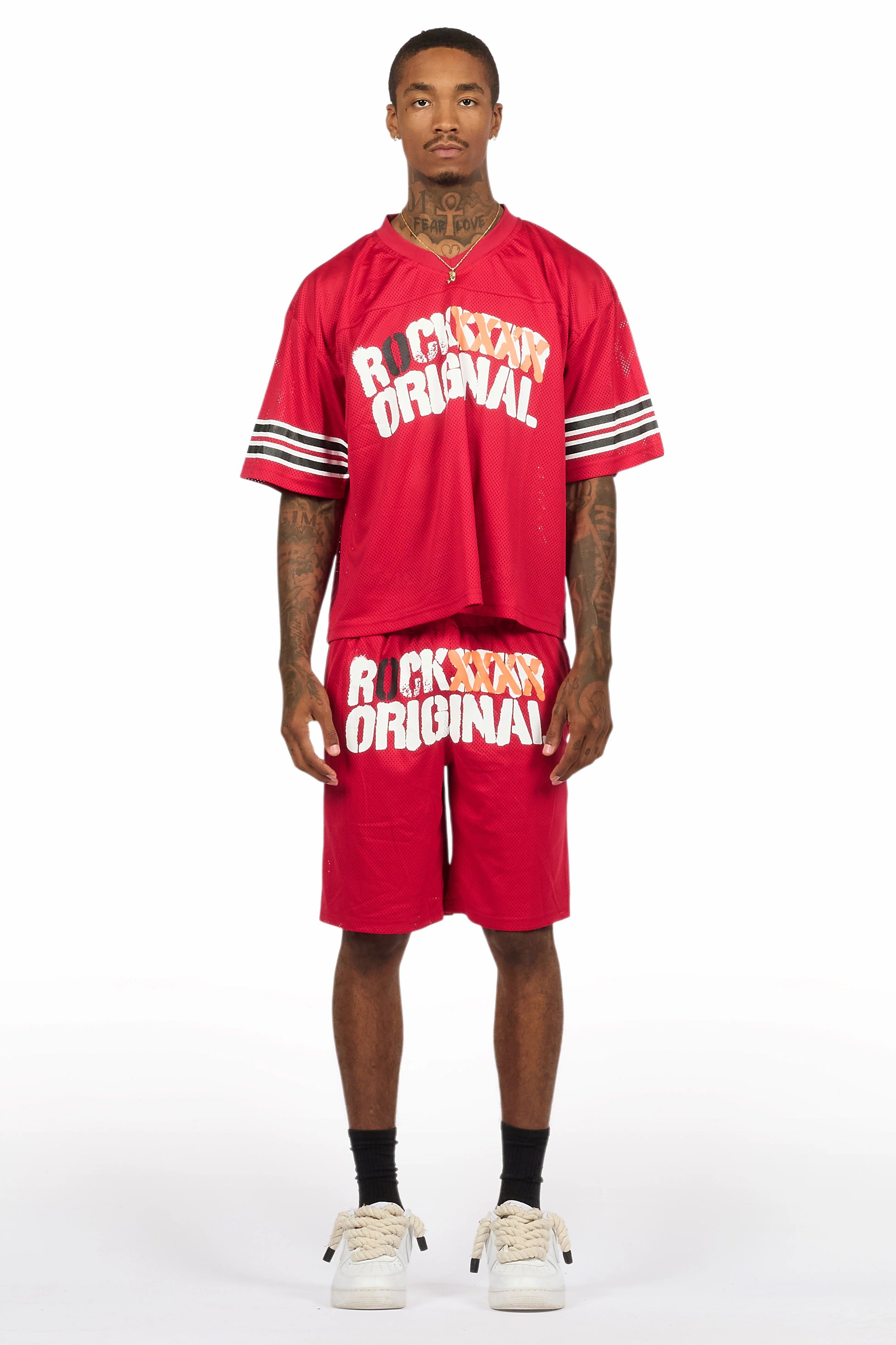 Crown Red Mesh Jersey Short Set - Image 8
