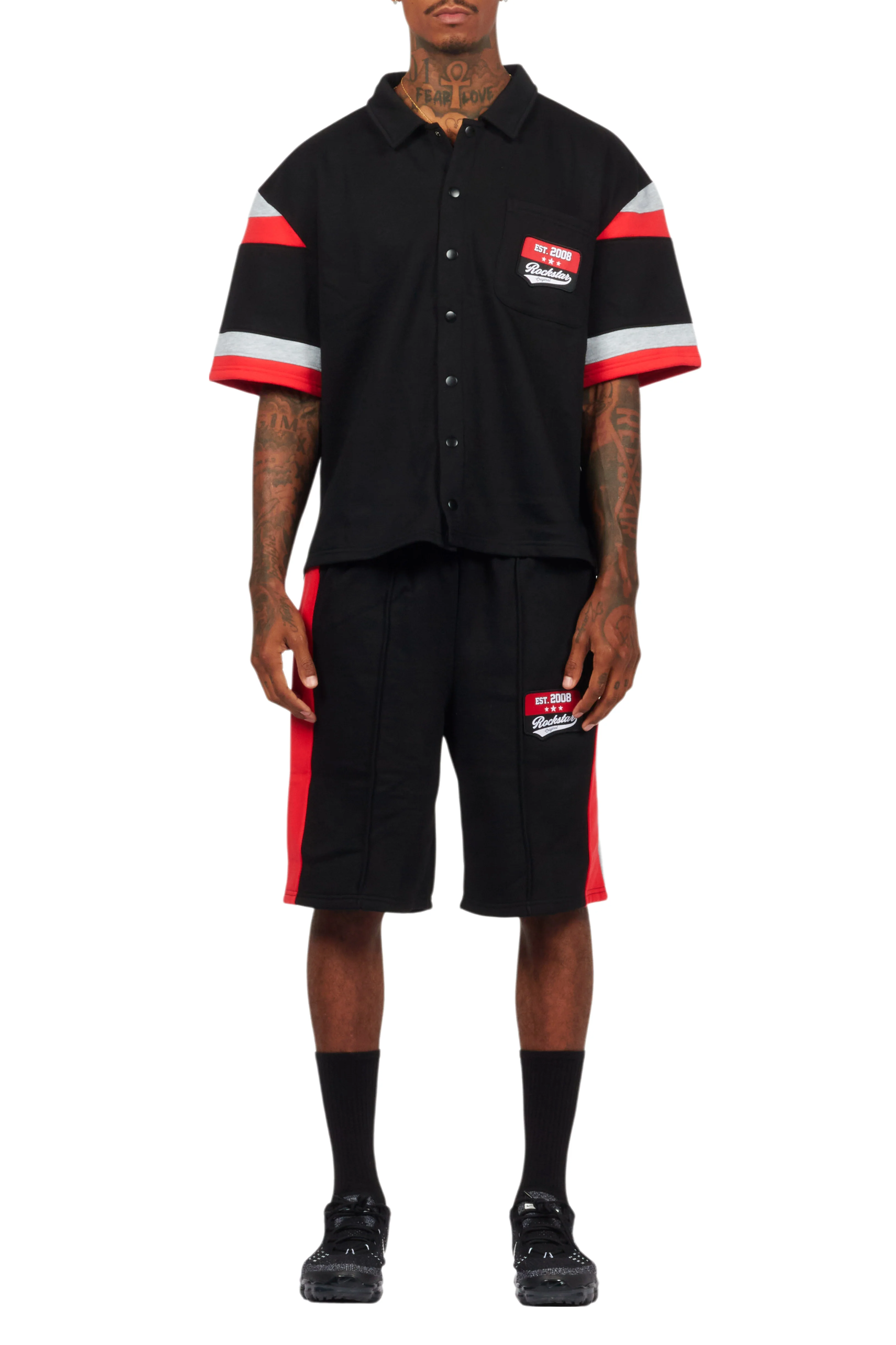 Zavid Black Button Up T-Shirt/Short Set - Image 12
