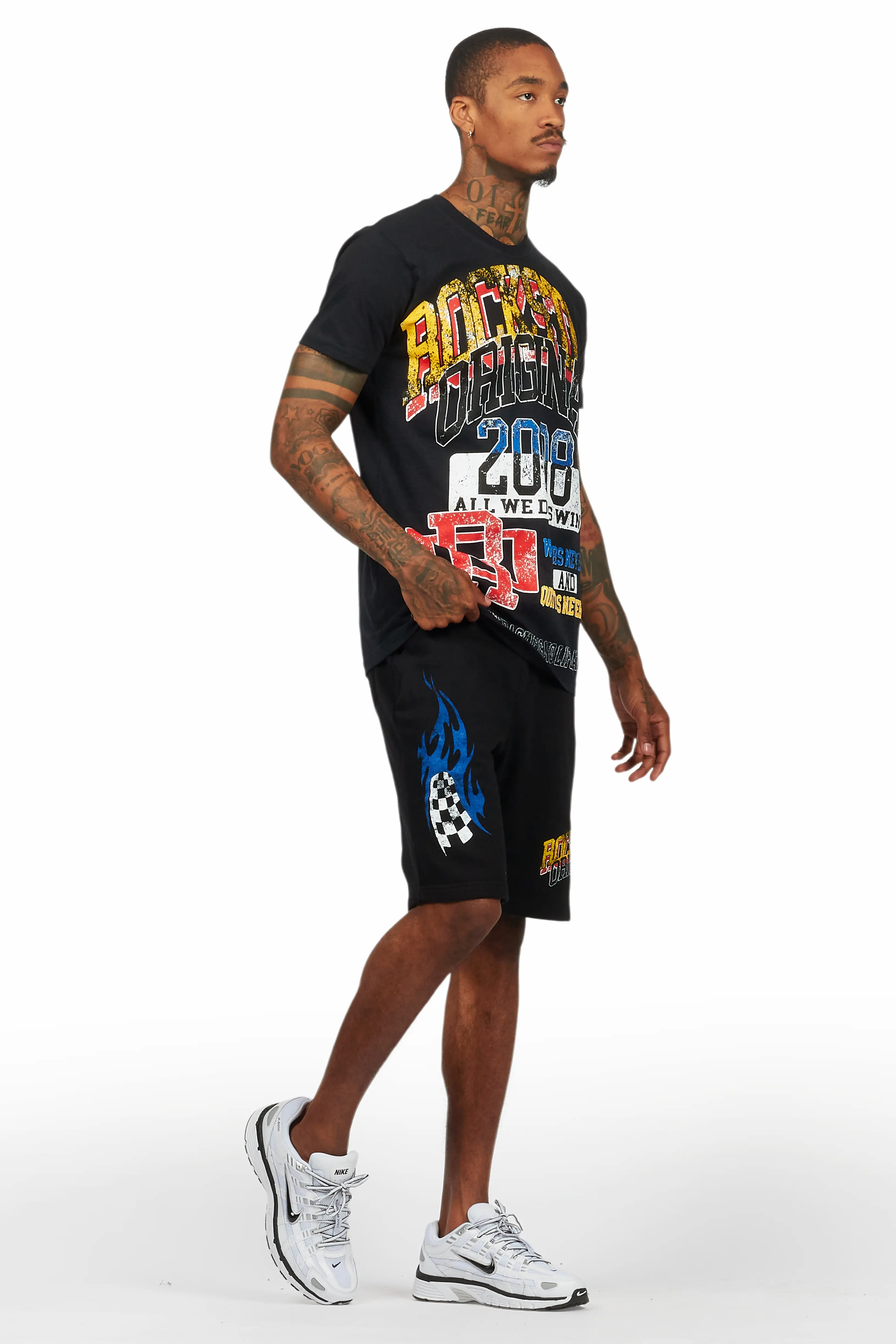 Colorful Race Black T-Shirt Short Set - Image 6