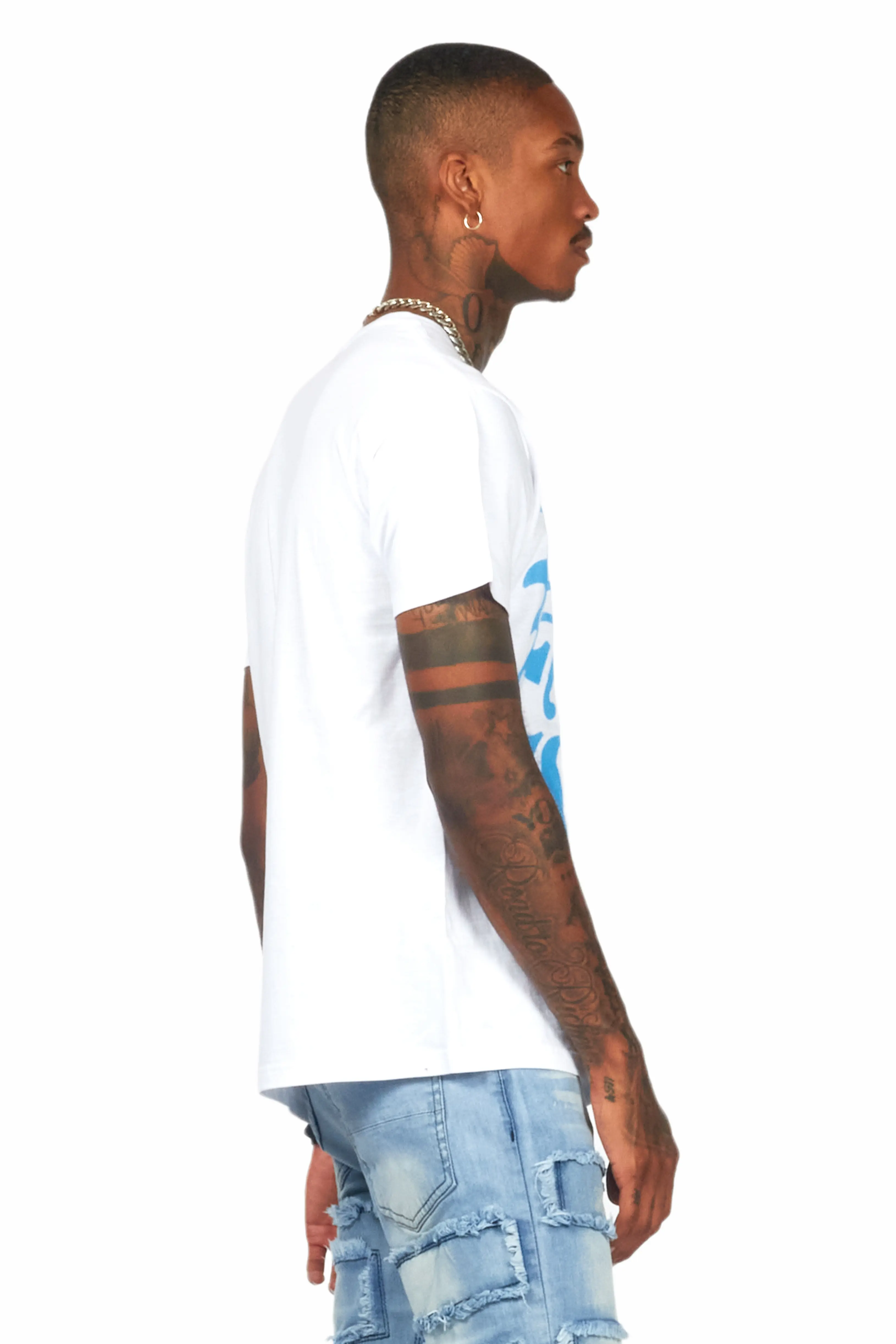 Hard Life White/Blue Graphic T-Shirt - Image 2