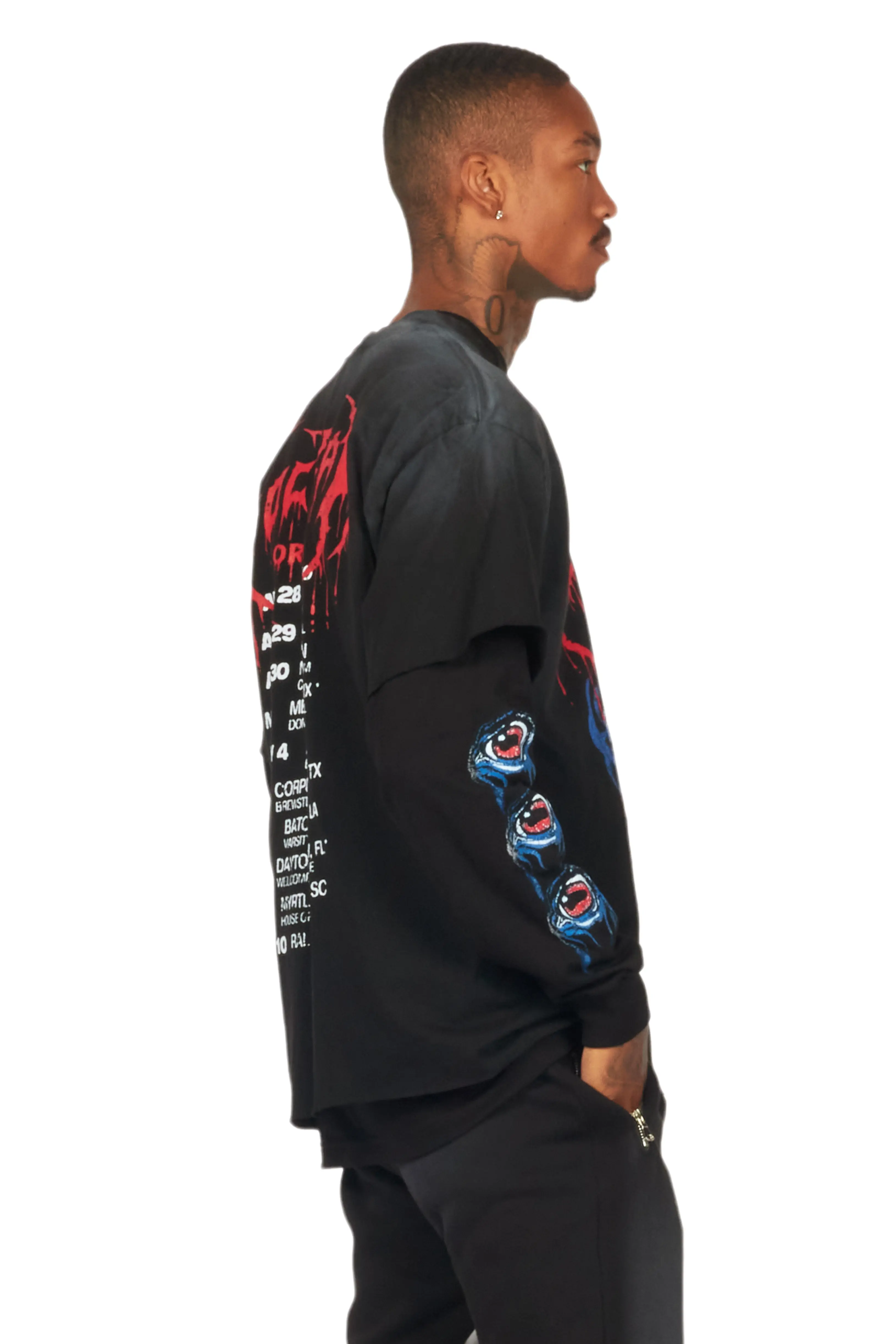 Vicious Black Double Layer Long Sleeve Graphic T-Shirt - Image 4