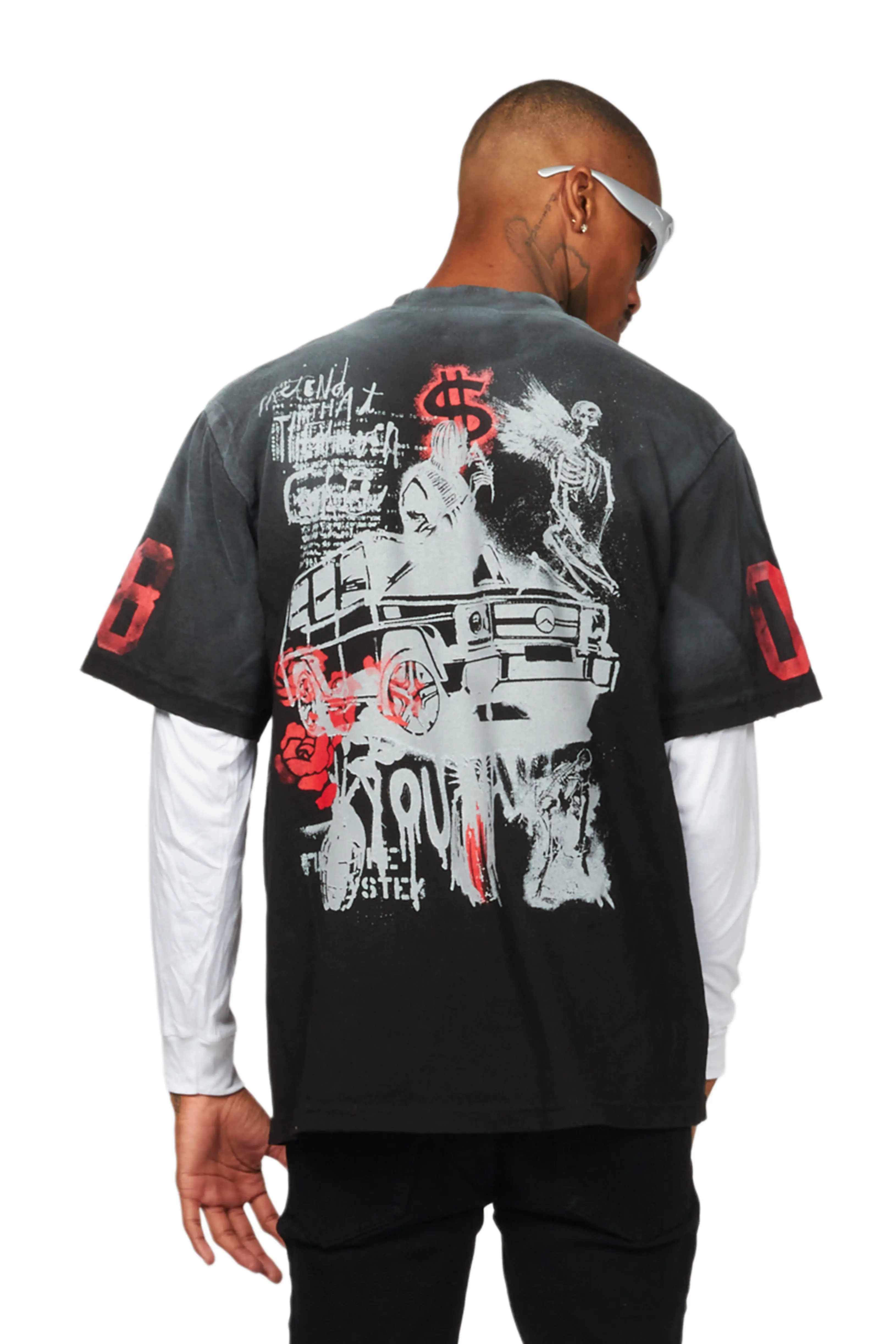 Grill Black Double Layer Long Sleeve Graphic T-Shirt - Image 4