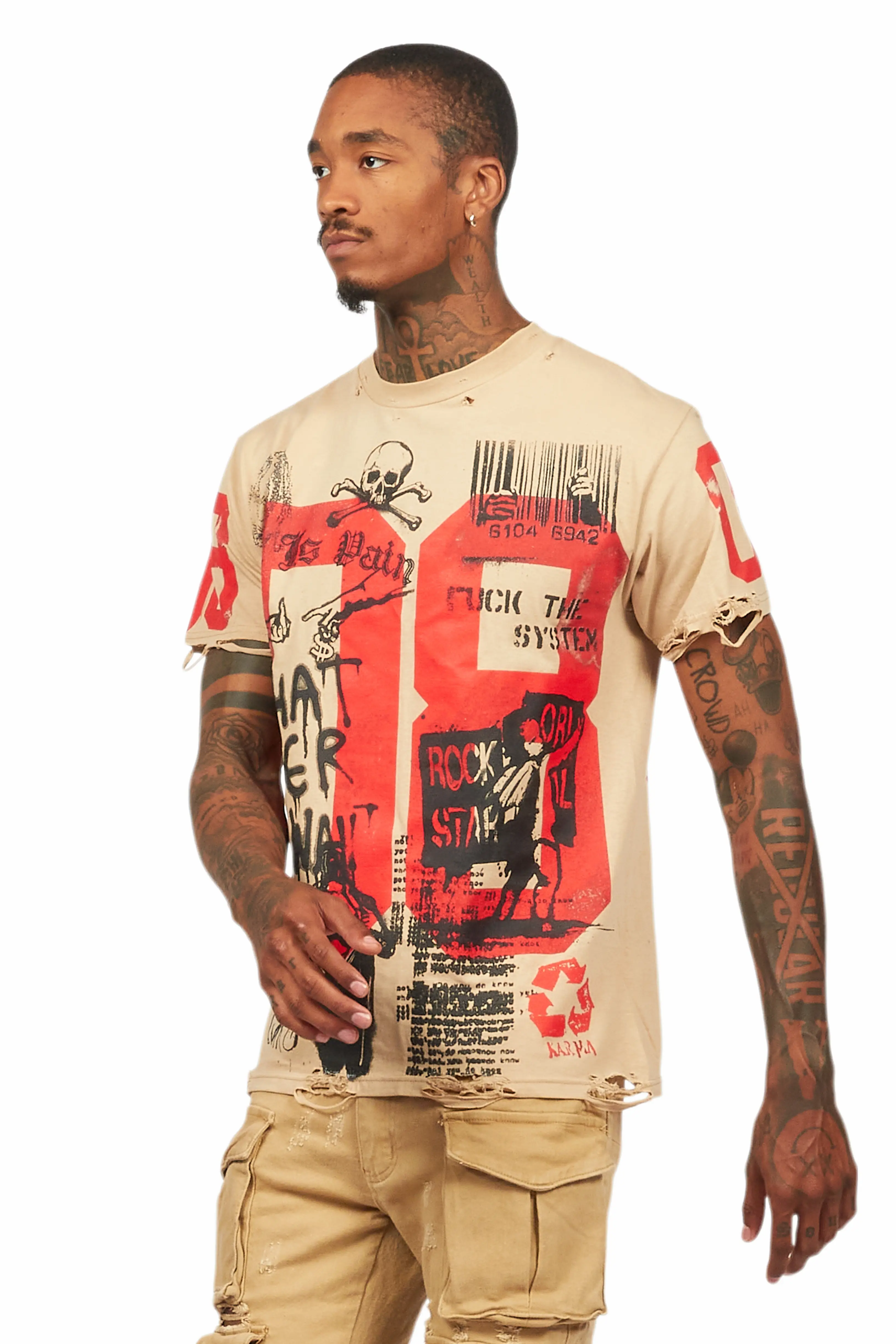 Grill Beige Graphic Oversized T-Shirt - Image 5