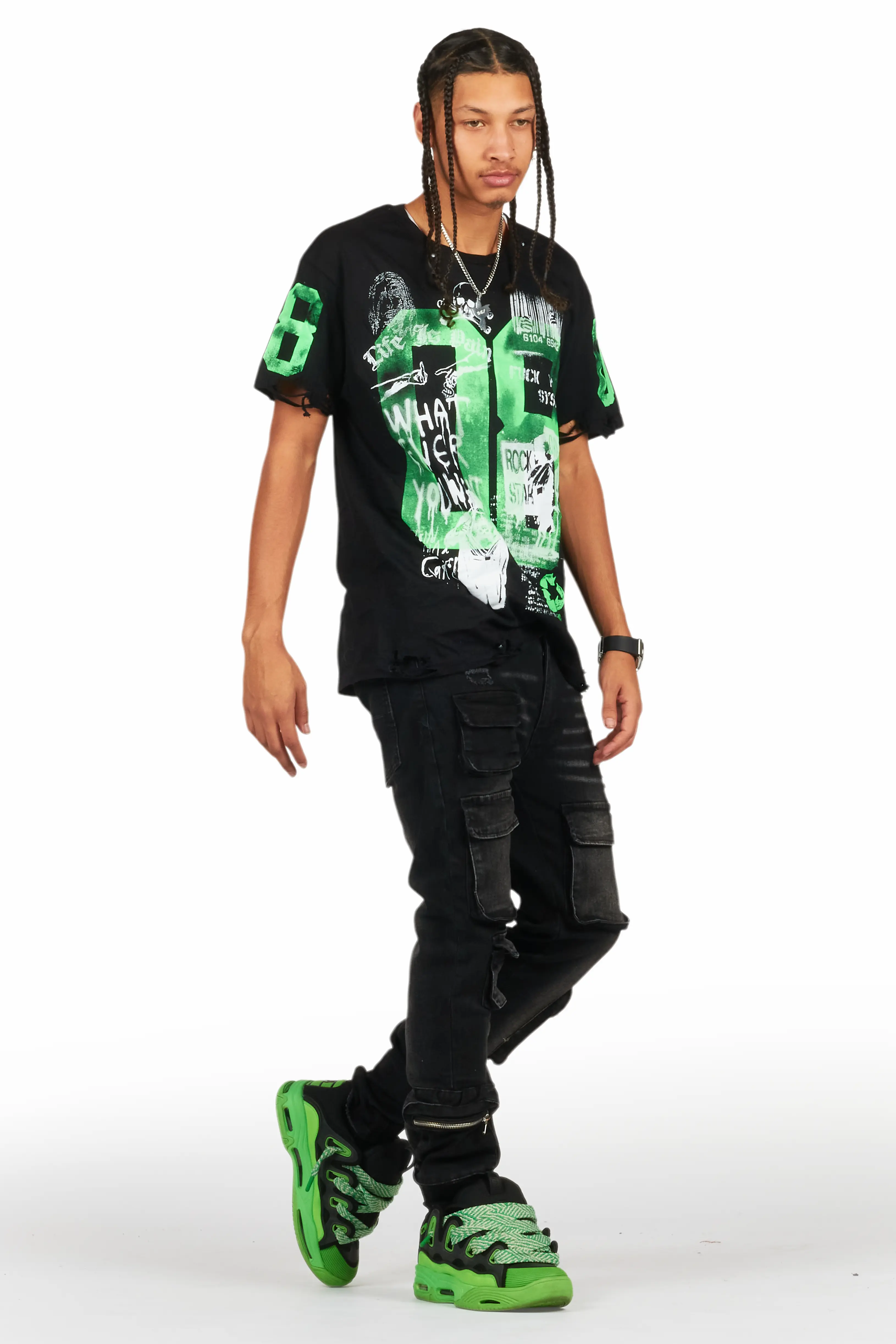 Grill Black/Green Graphic Oversized T-Shirt - Image 3