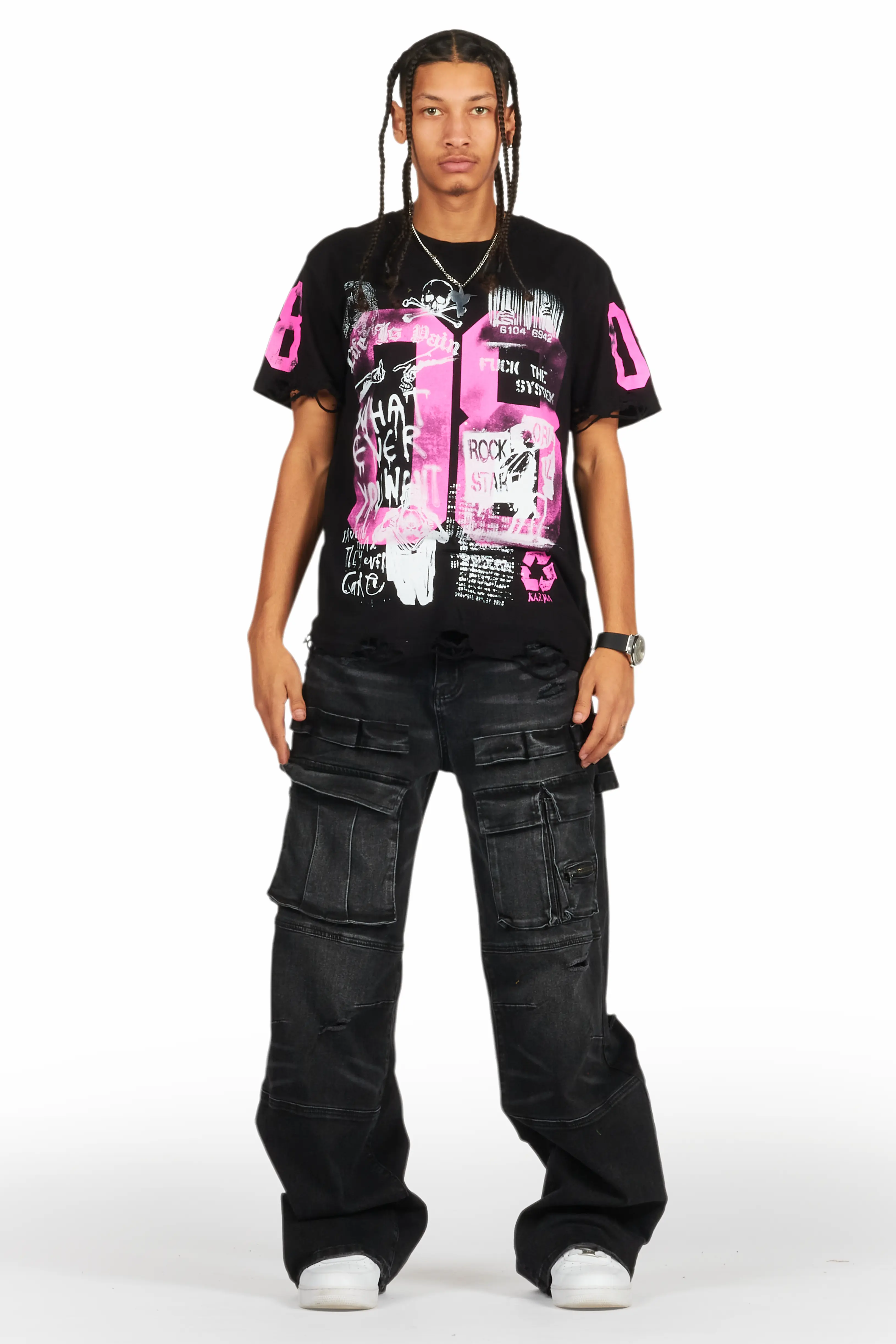 Grill Black/Pink Graphic Oversized T-Shirt - Image 2