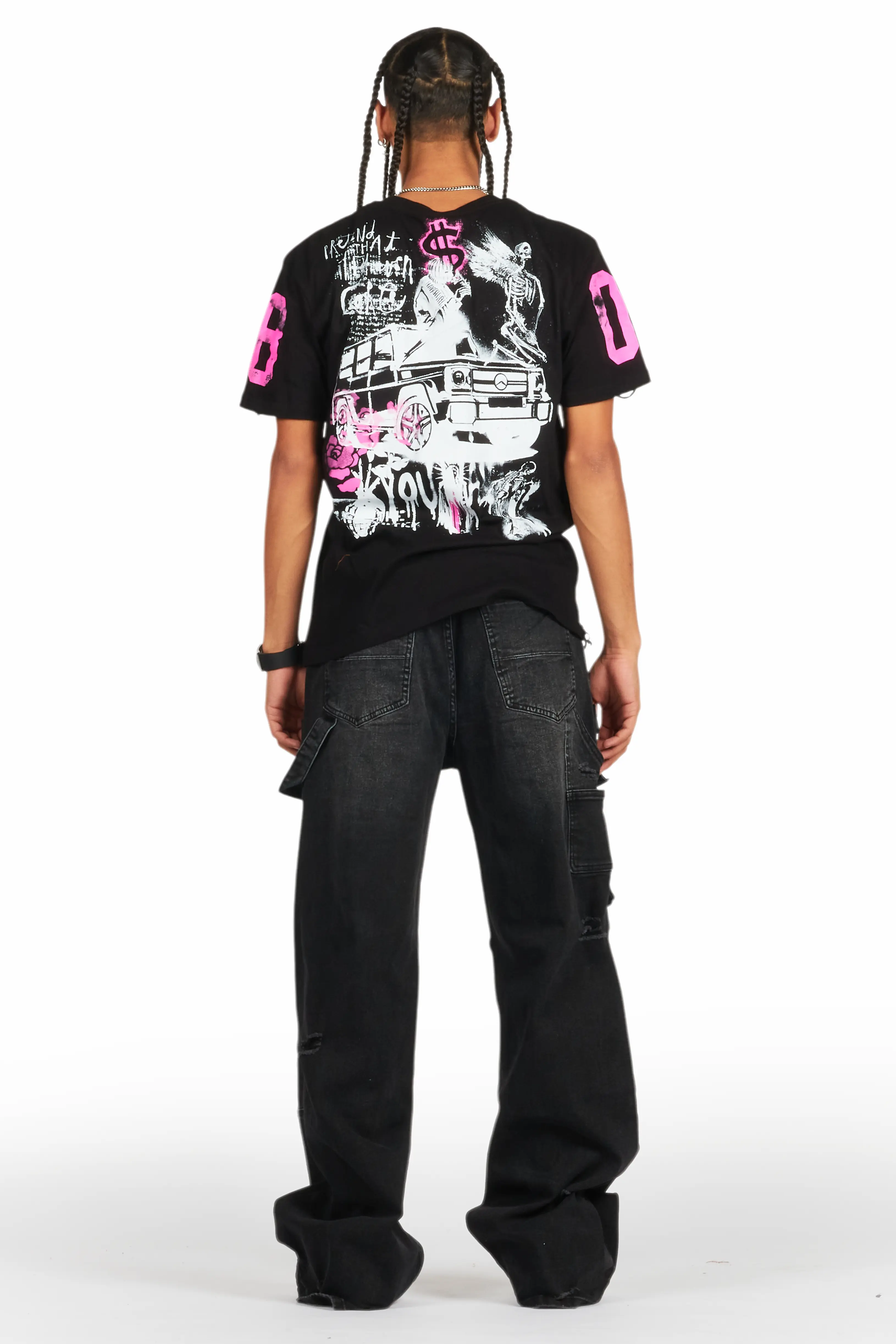 Grill Black/Pink Graphic Oversized T-Shirt - Image 3