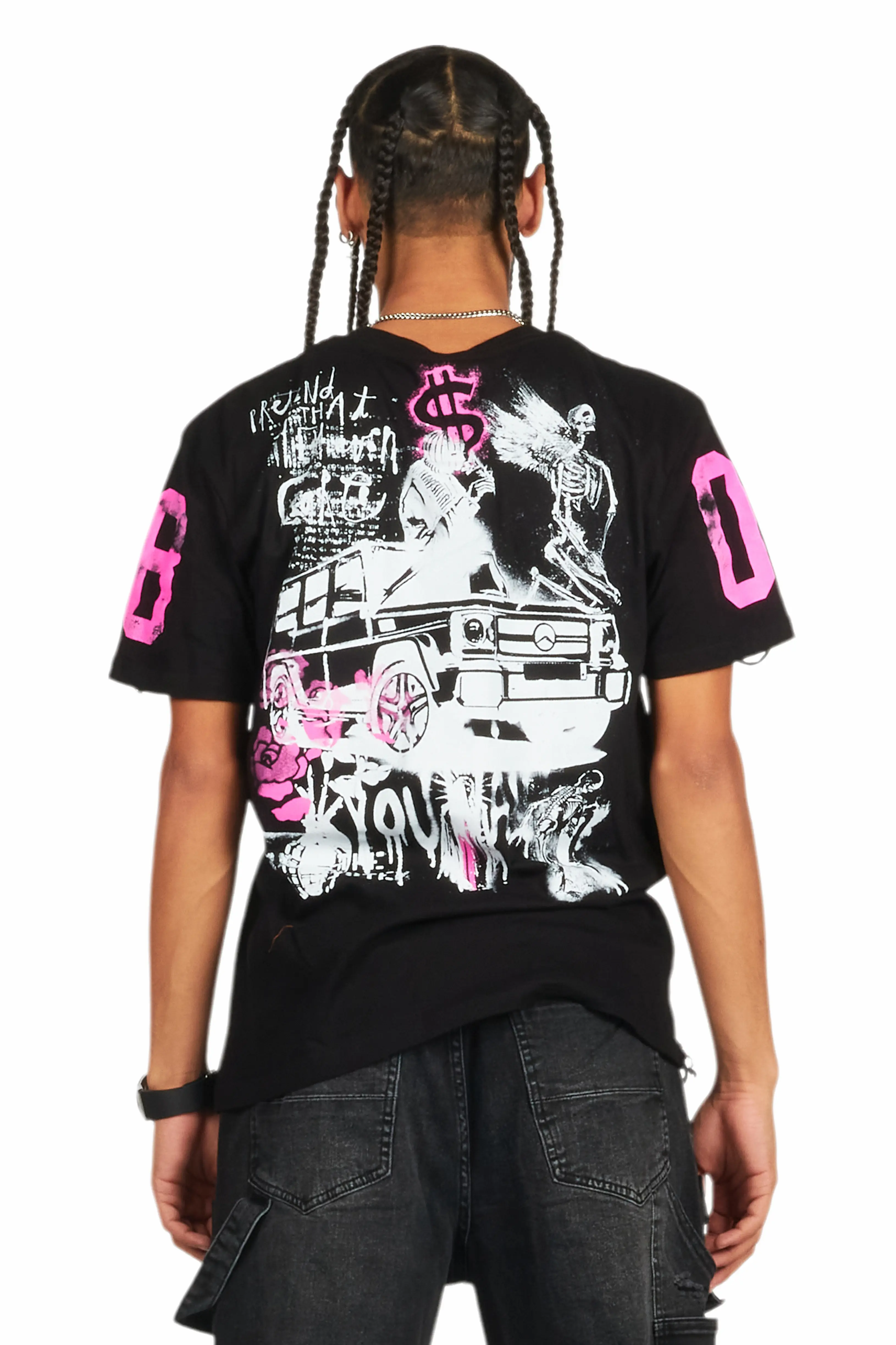 Grill Black/Pink Graphic Oversized T-Shirt - Image 7