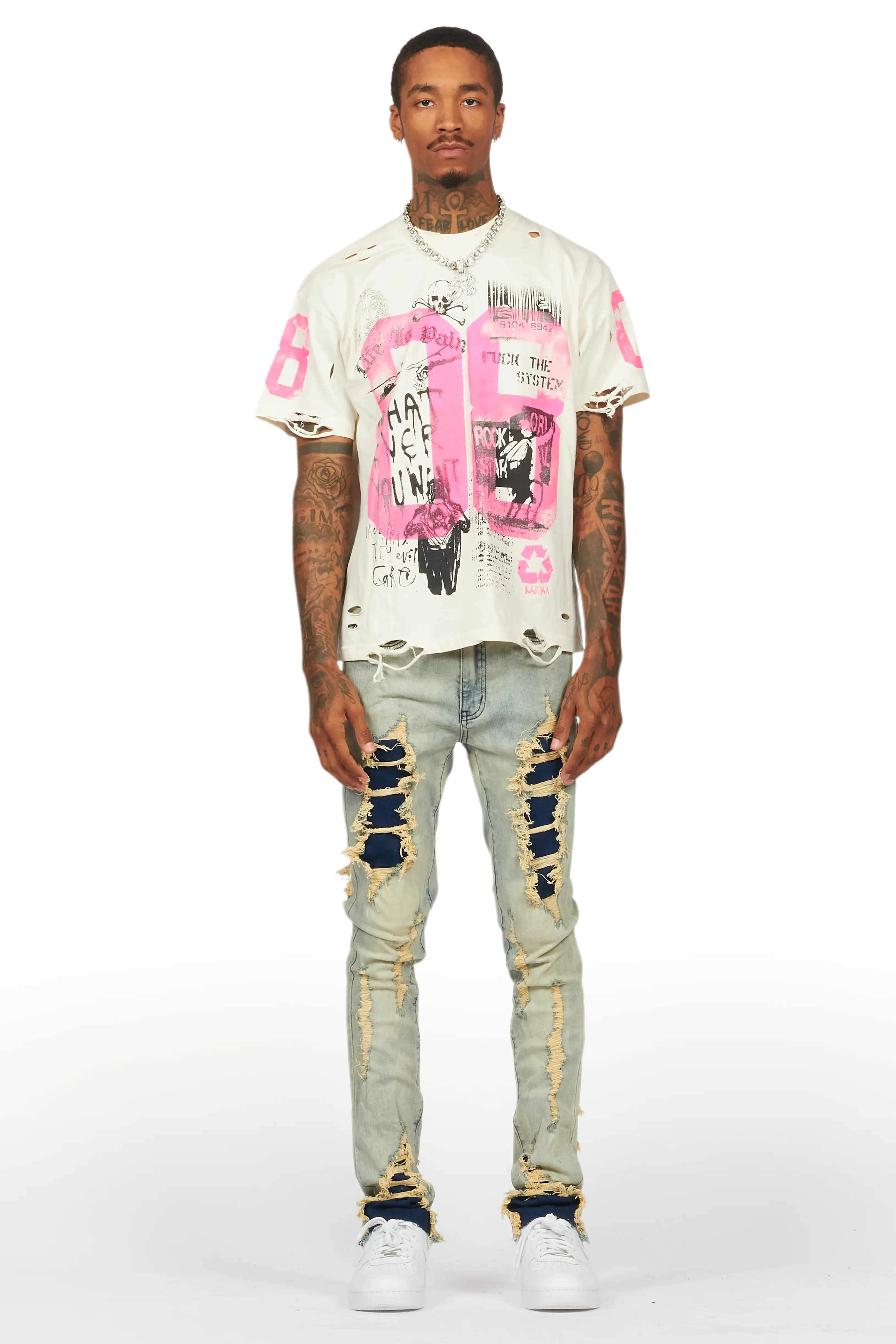 Grill Beige/Pink Graphic Oversized T-Shirt - Image 2