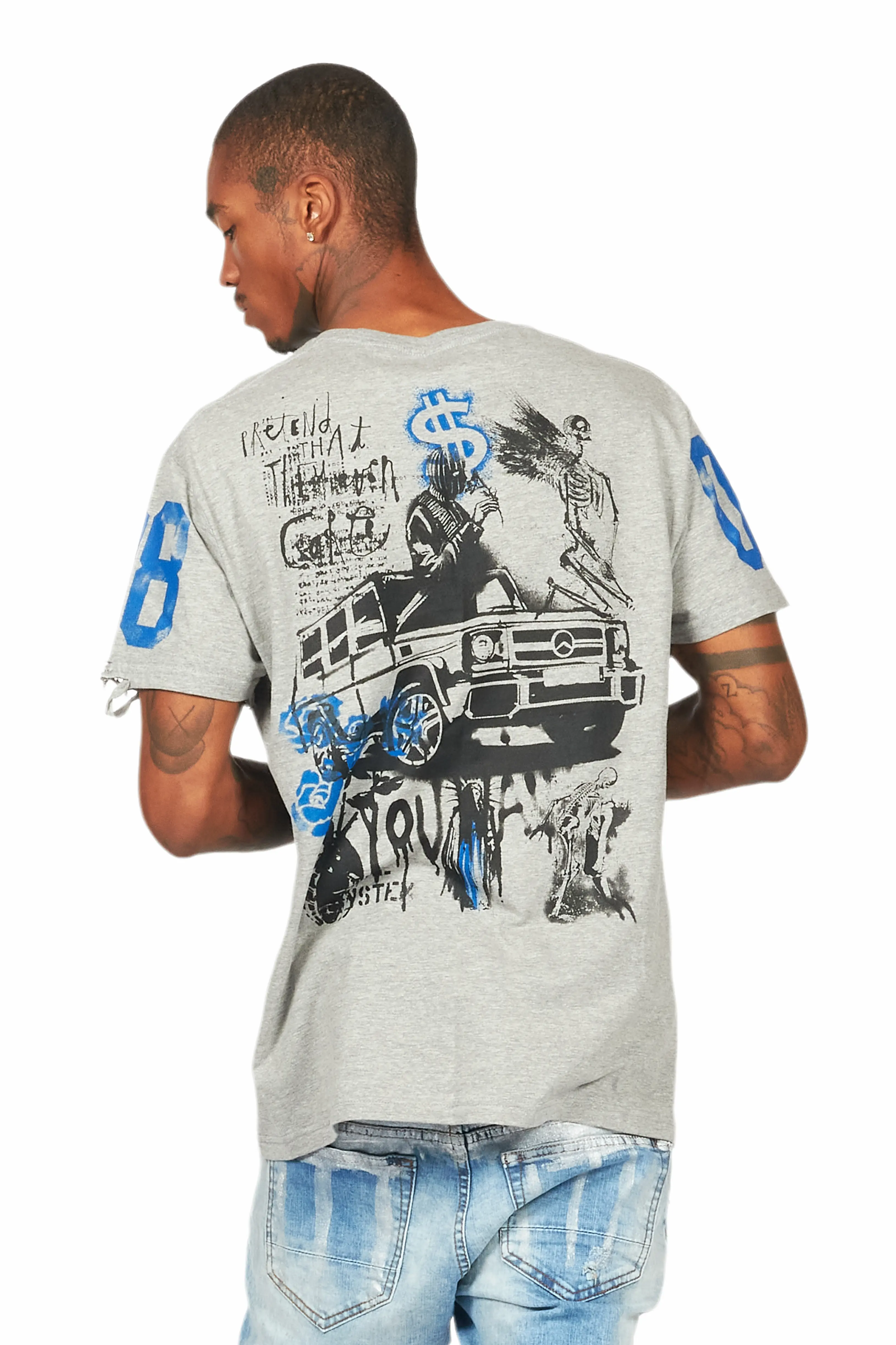 Grill Heather Grey Graphic Oversized T-Shirt - Image 5