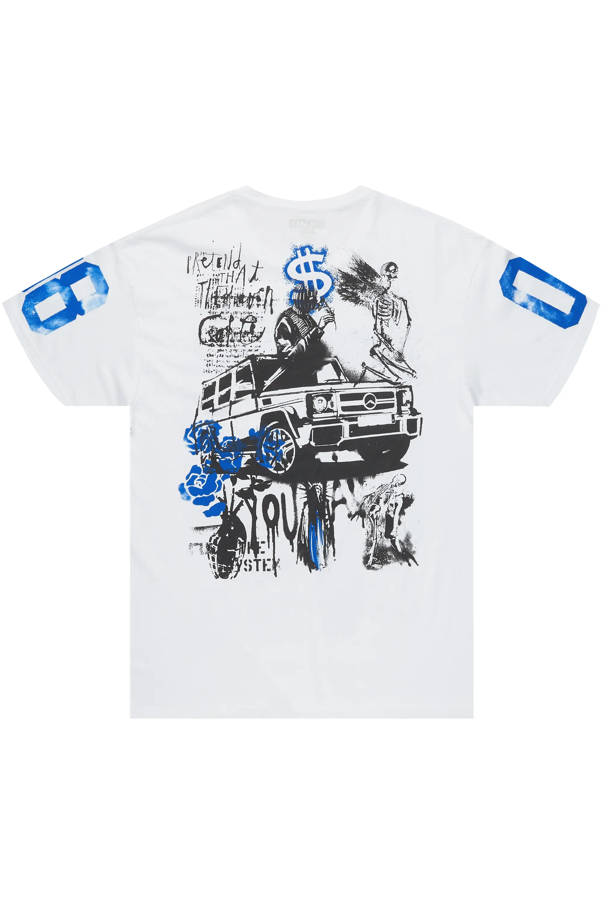 Grill White/Blue Graphic Oversized T-Shirt - Image 8
