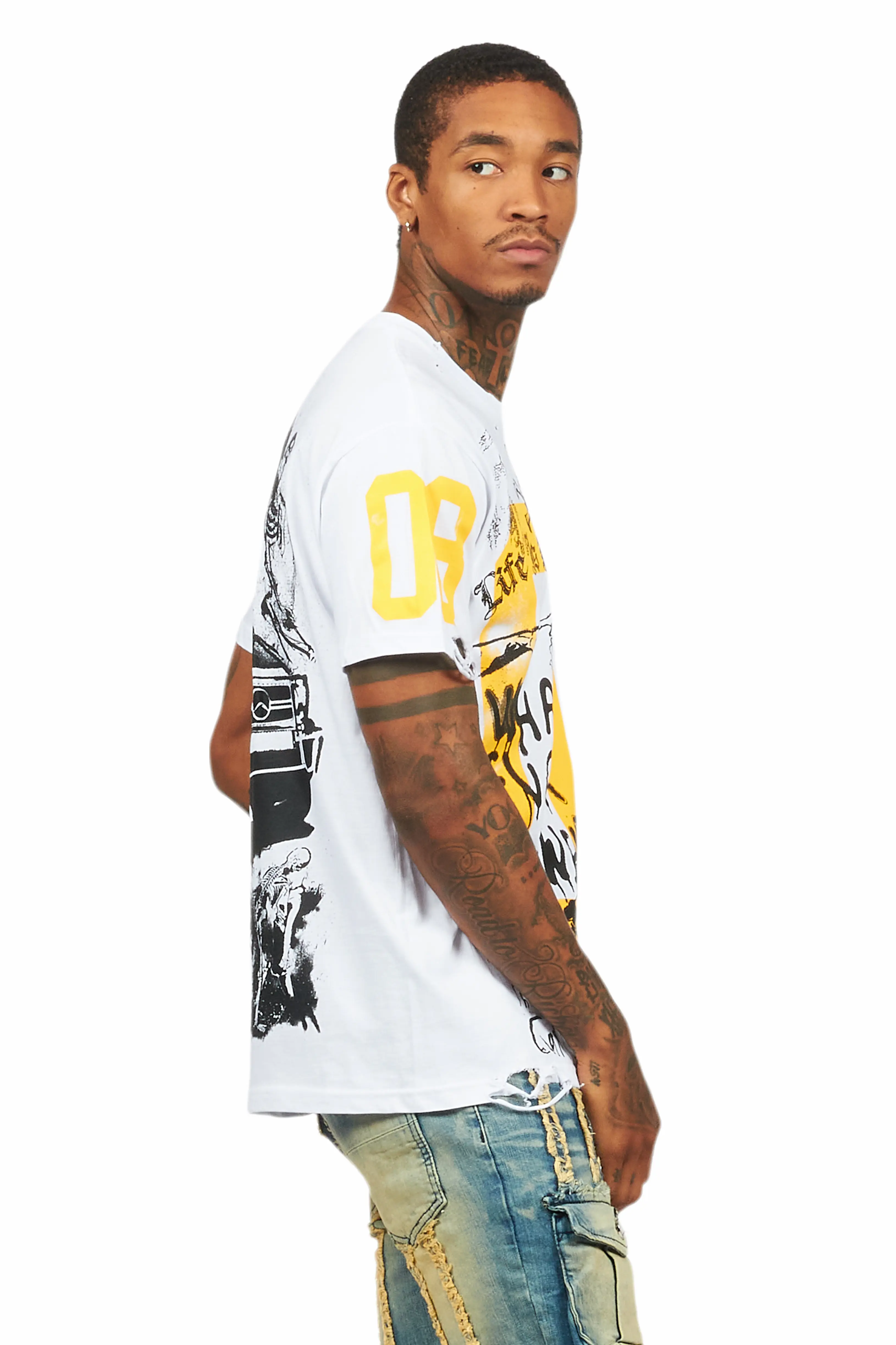 Grill White/Yellow Graphic Oversized T-Shirt - Image 4