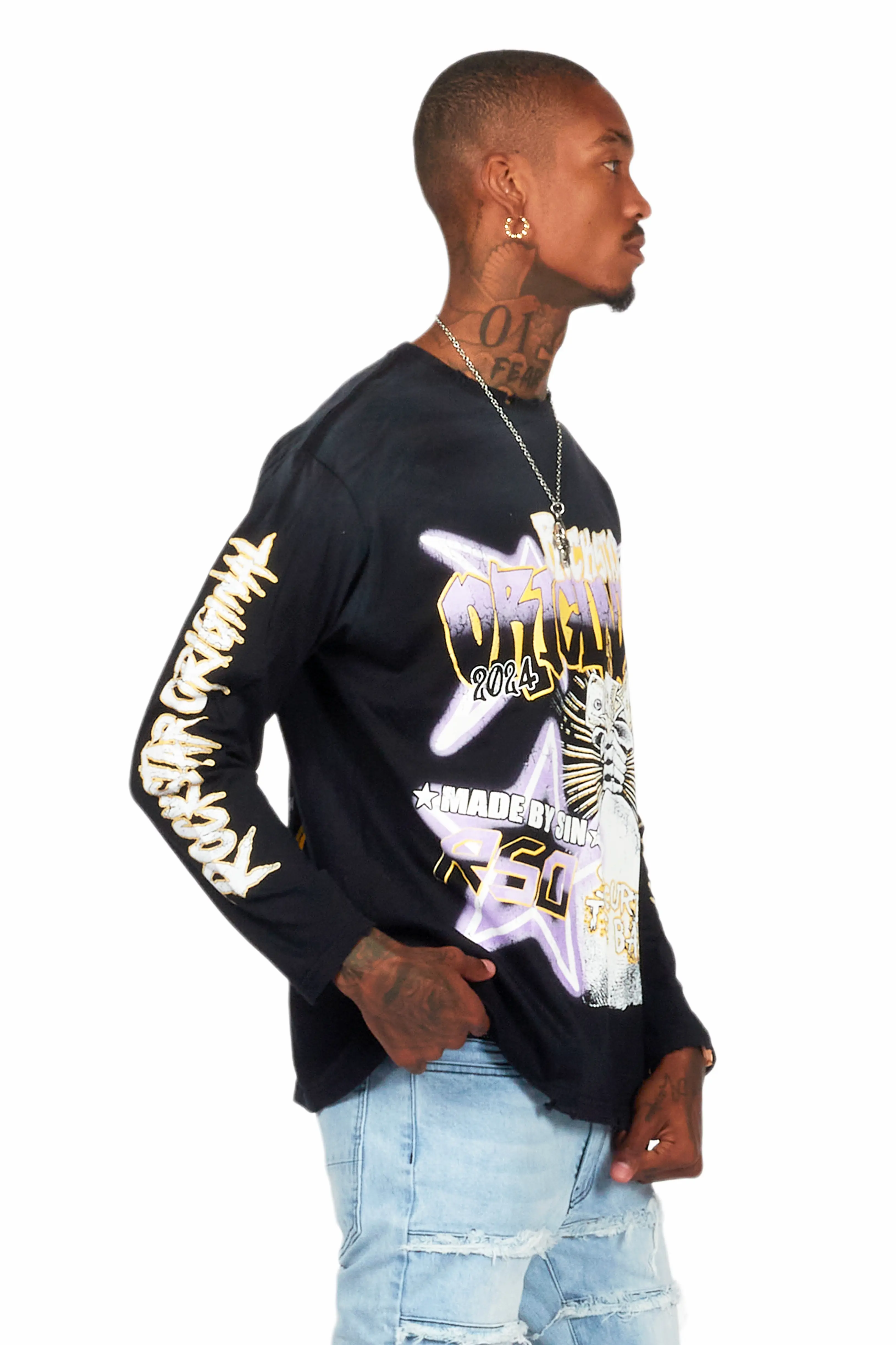 Amelie Black Long Sleeve Graphic T-Shirt - Image 3
