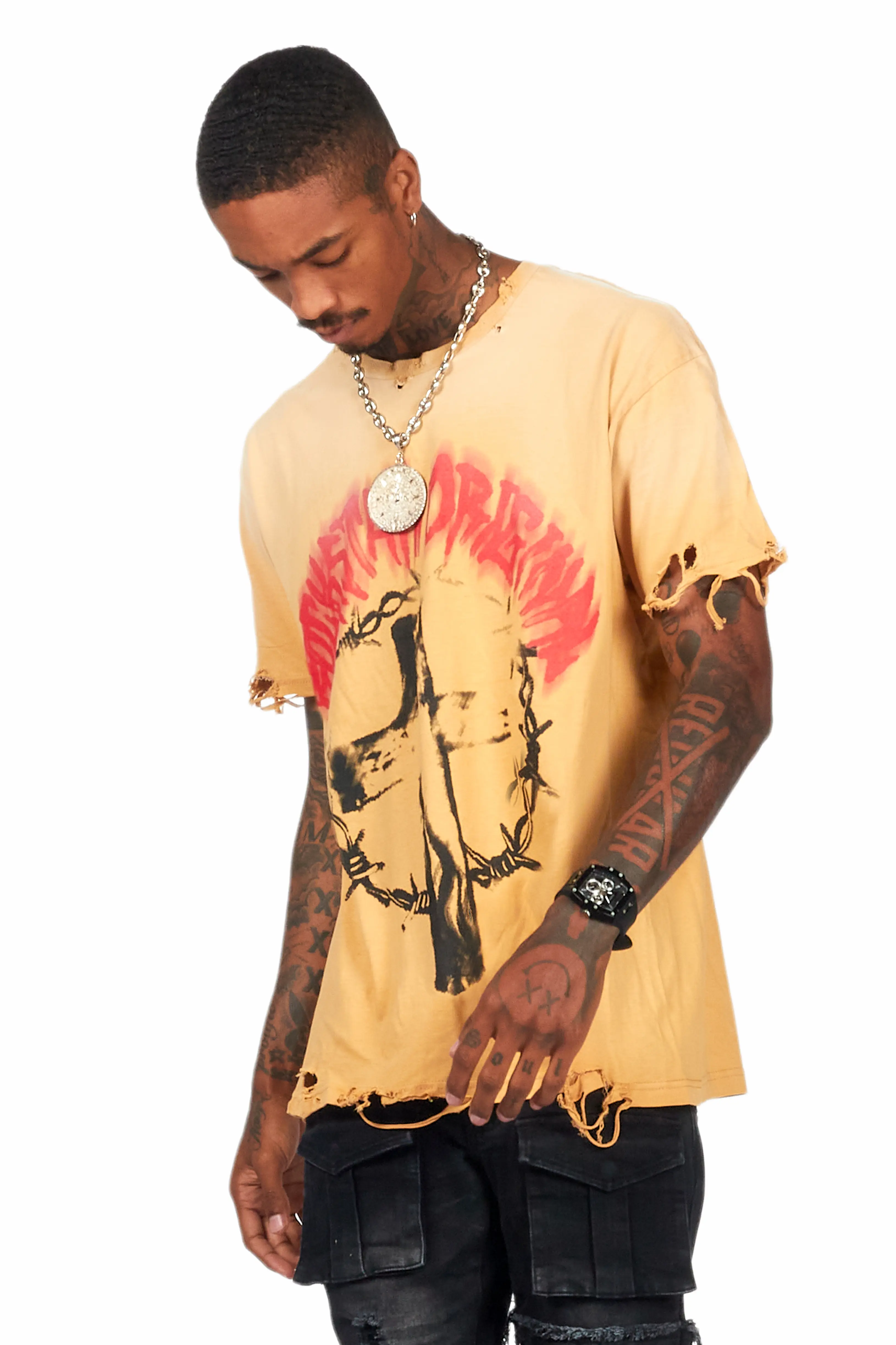 Moira Beige Oversized Graphic T-Shirt - Image 7