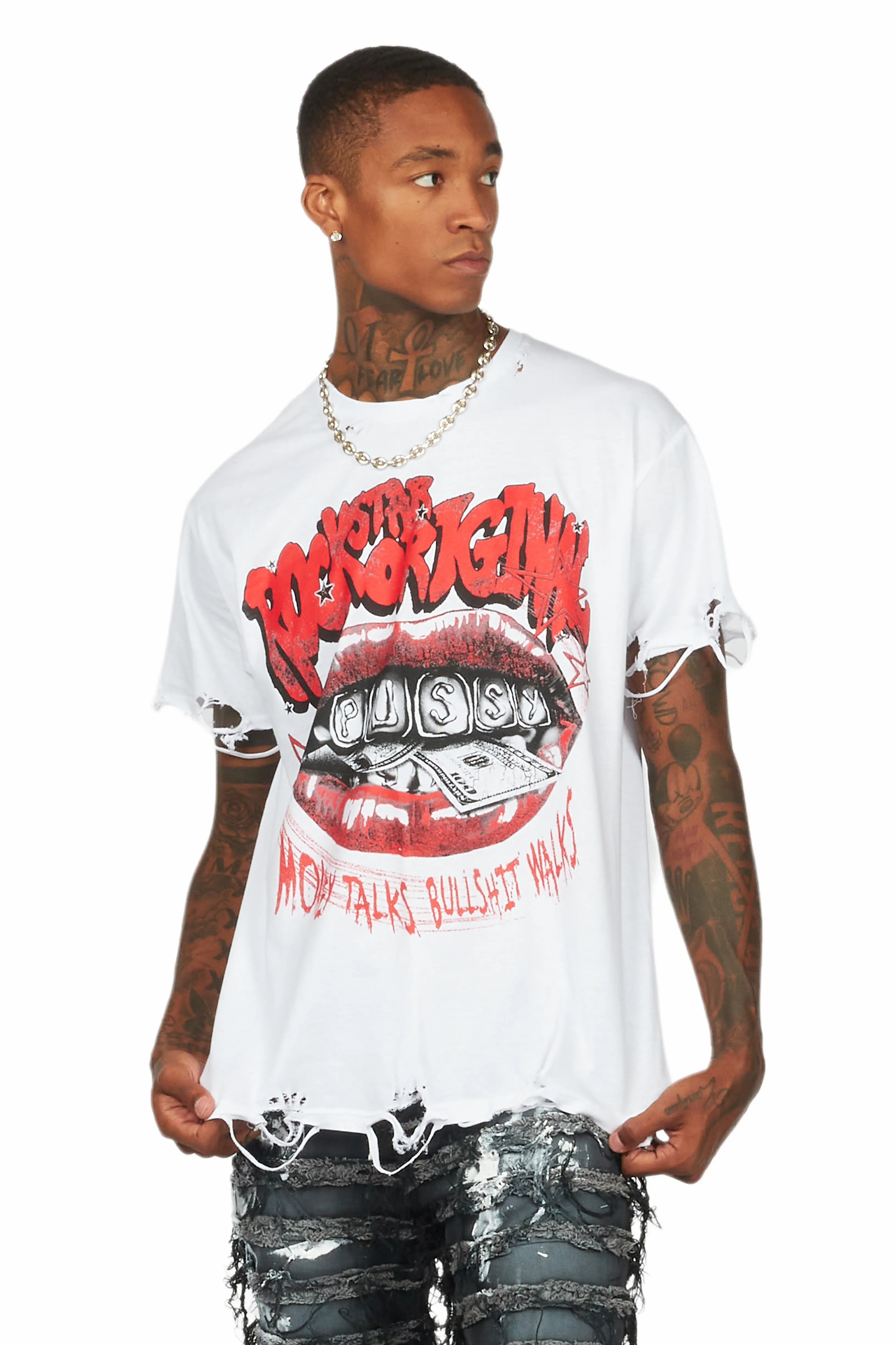 Bloke White Oversized Graphic T-Shirt - Image 4