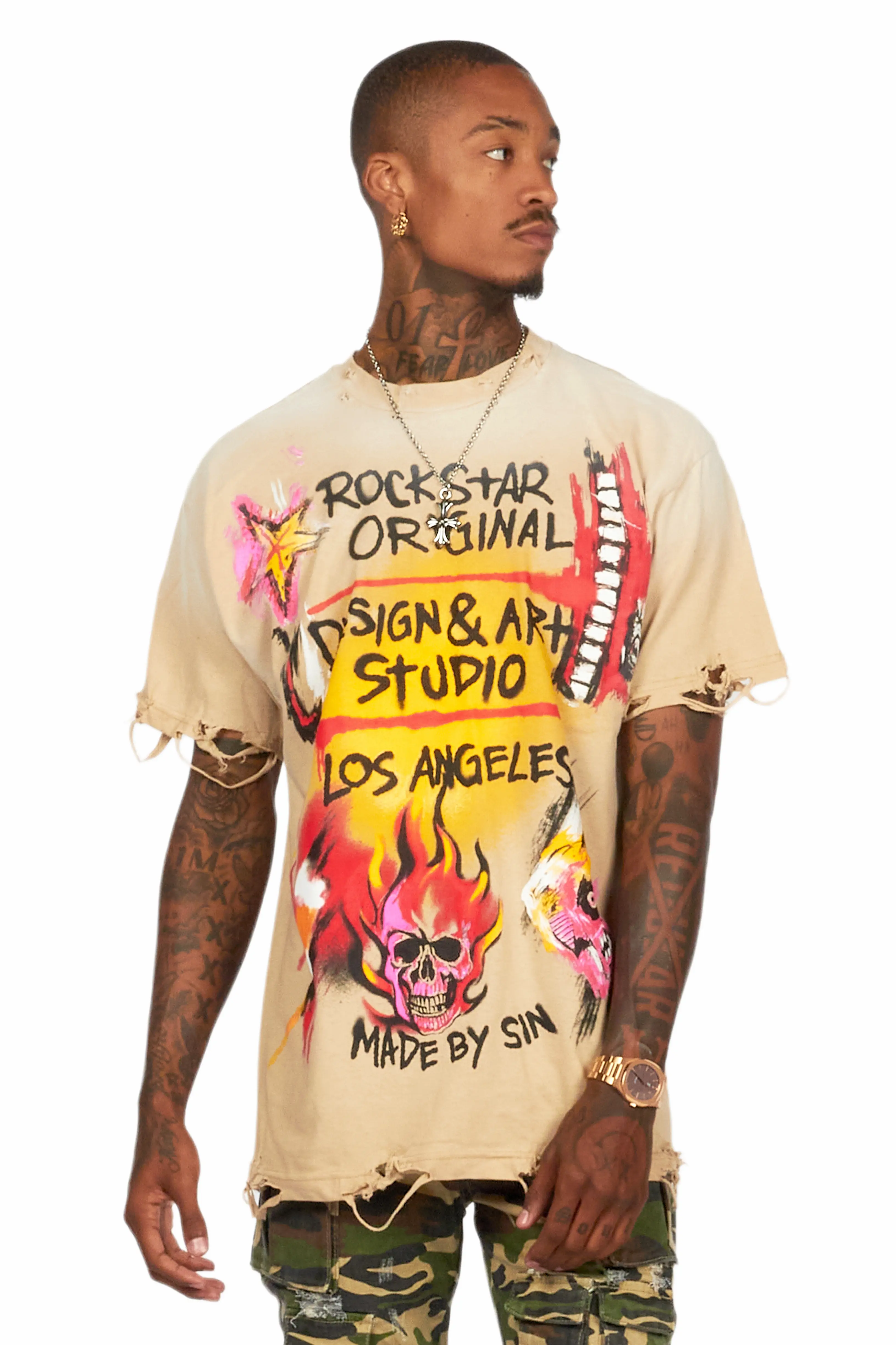 Soweto Beige Oversized Graphic T-Shirt - Image 2