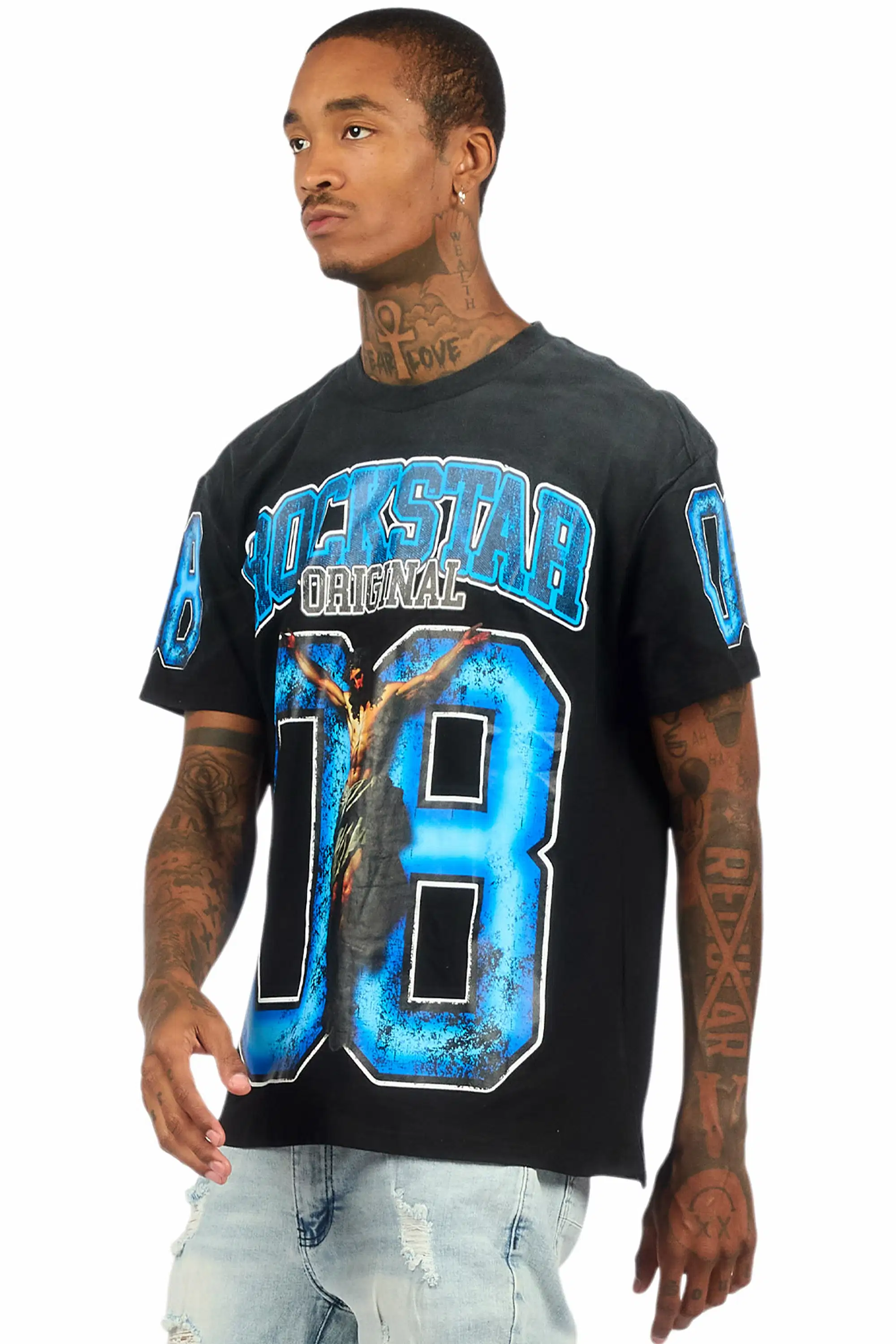 Fields Black/Blue Oversized Graphic T-Shirt - Image 6