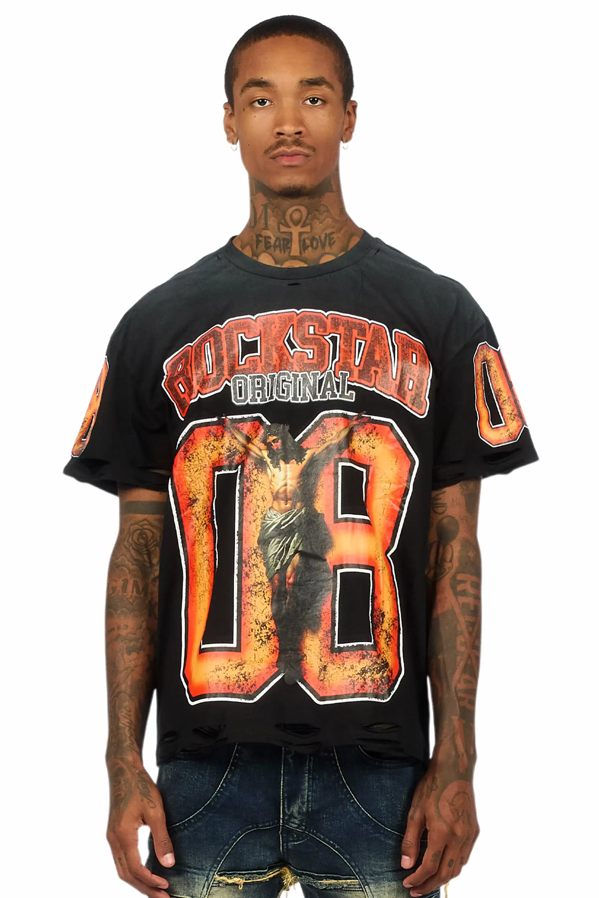 Fields Black/Orange Oversized Graphic T-Shirt - Image 2