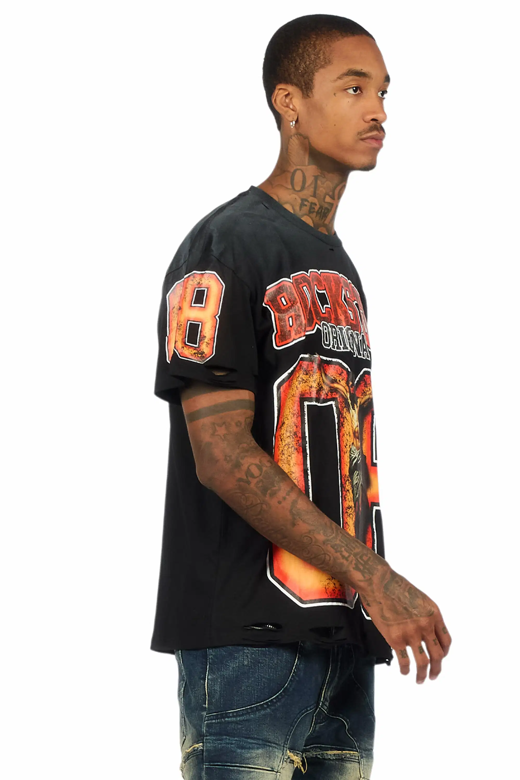 Fields Black/Orange Oversized Graphic T-Shirt - Image 3
