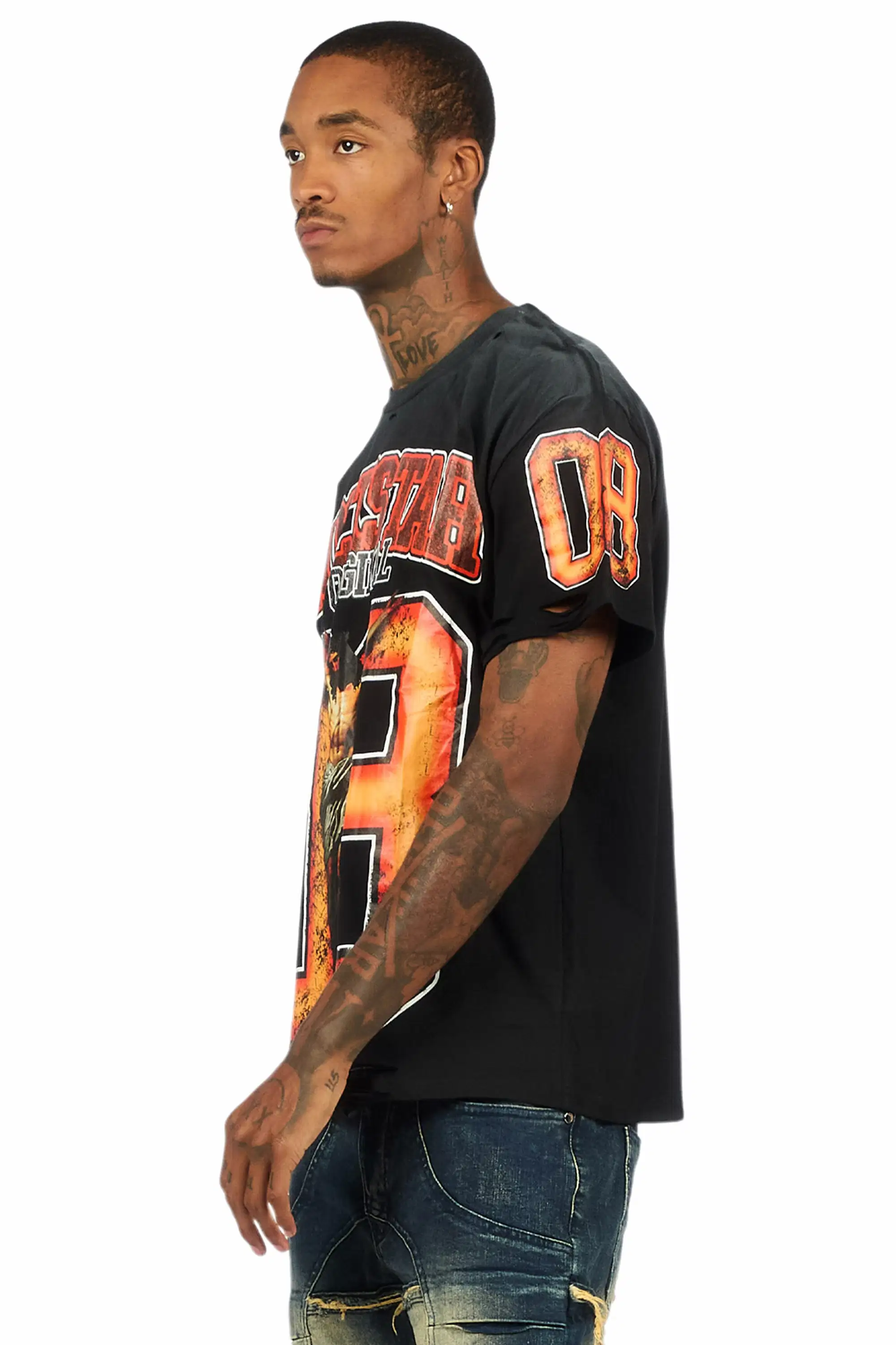 Fields Black/Orange Oversized Graphic T-Shirt - Image 7