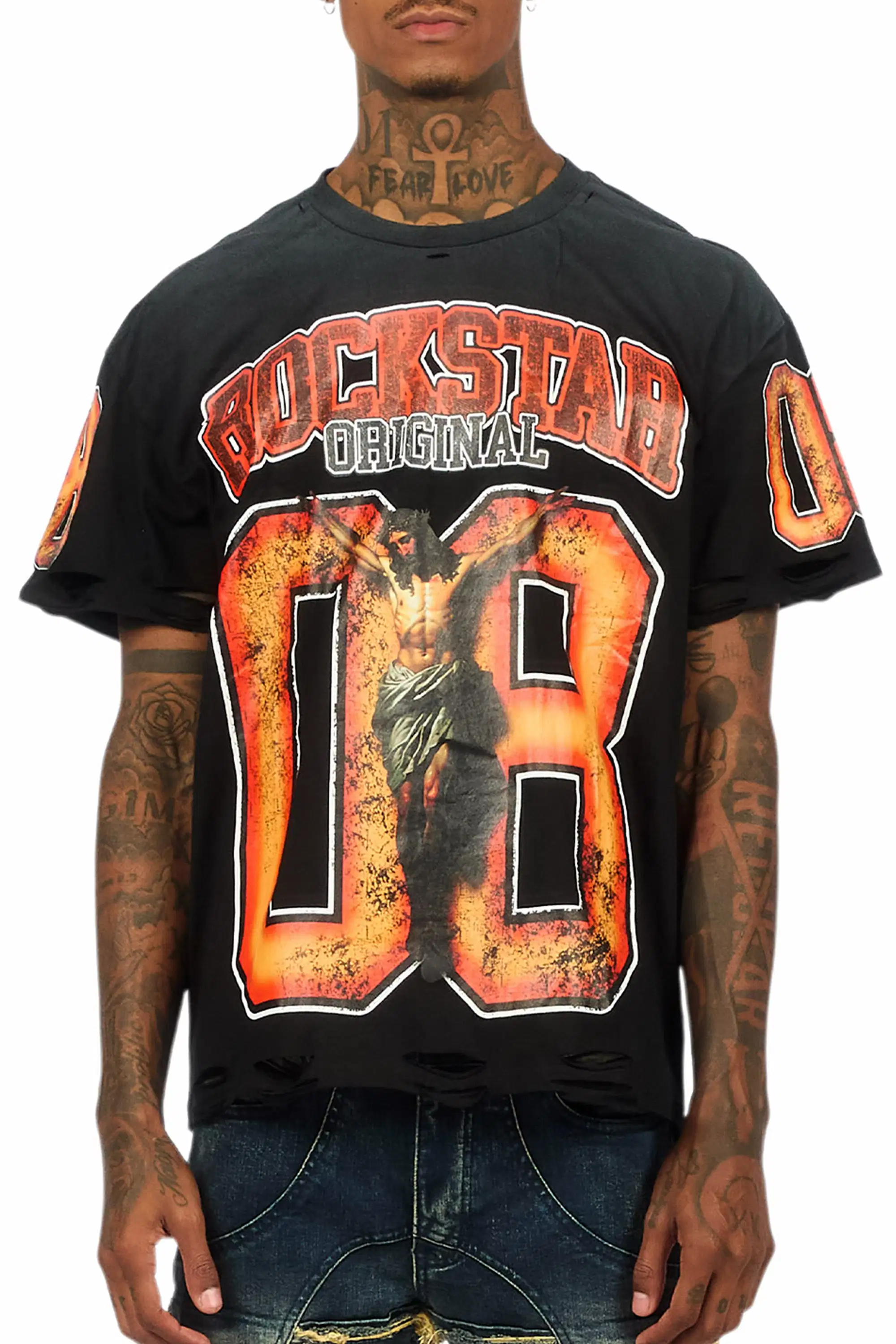 Fields Black/Orange Oversized Graphic T-Shirt - Image 9