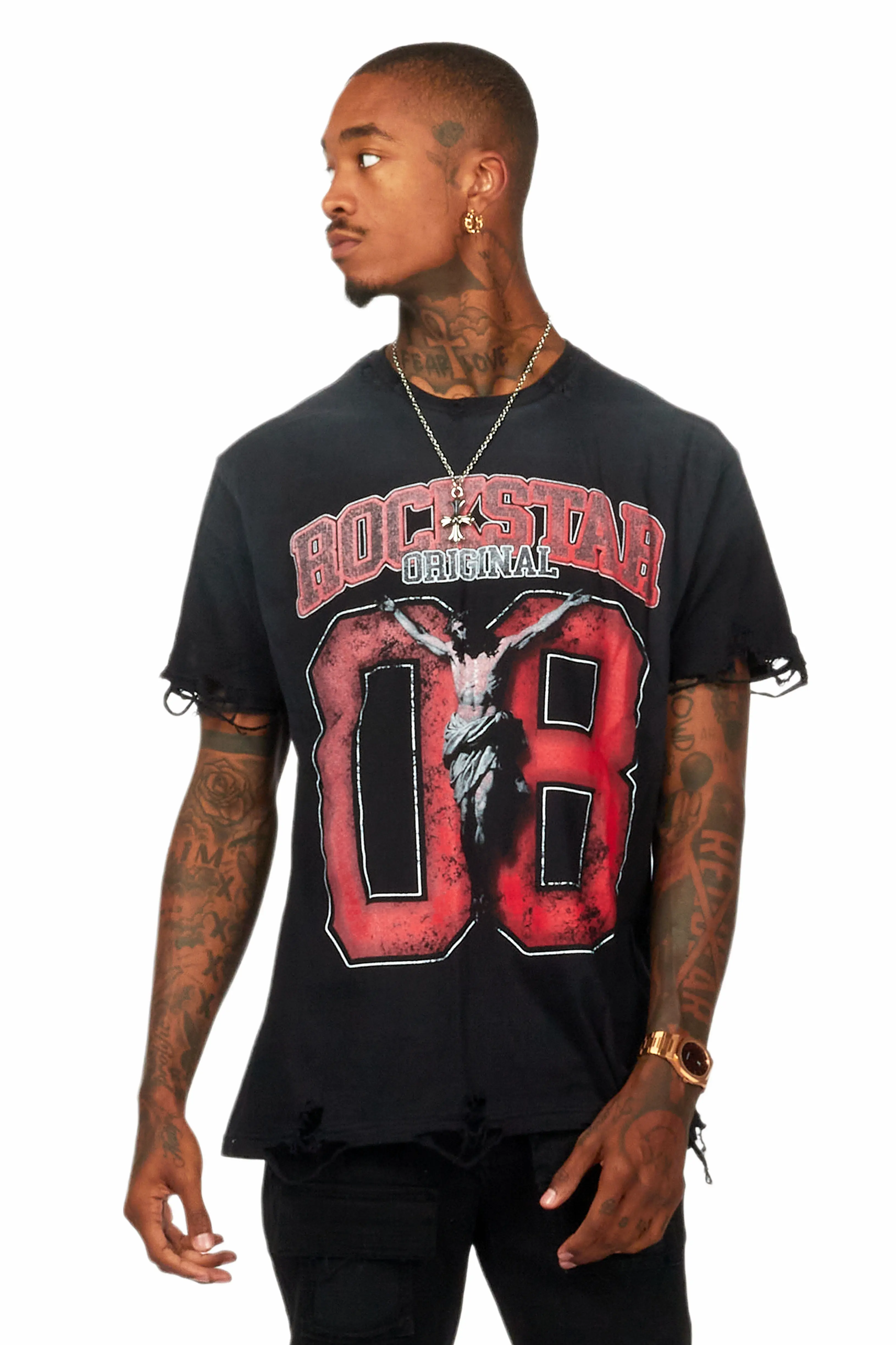 Fields Black/Red Oversized Graphic T-Shirt - Image 6