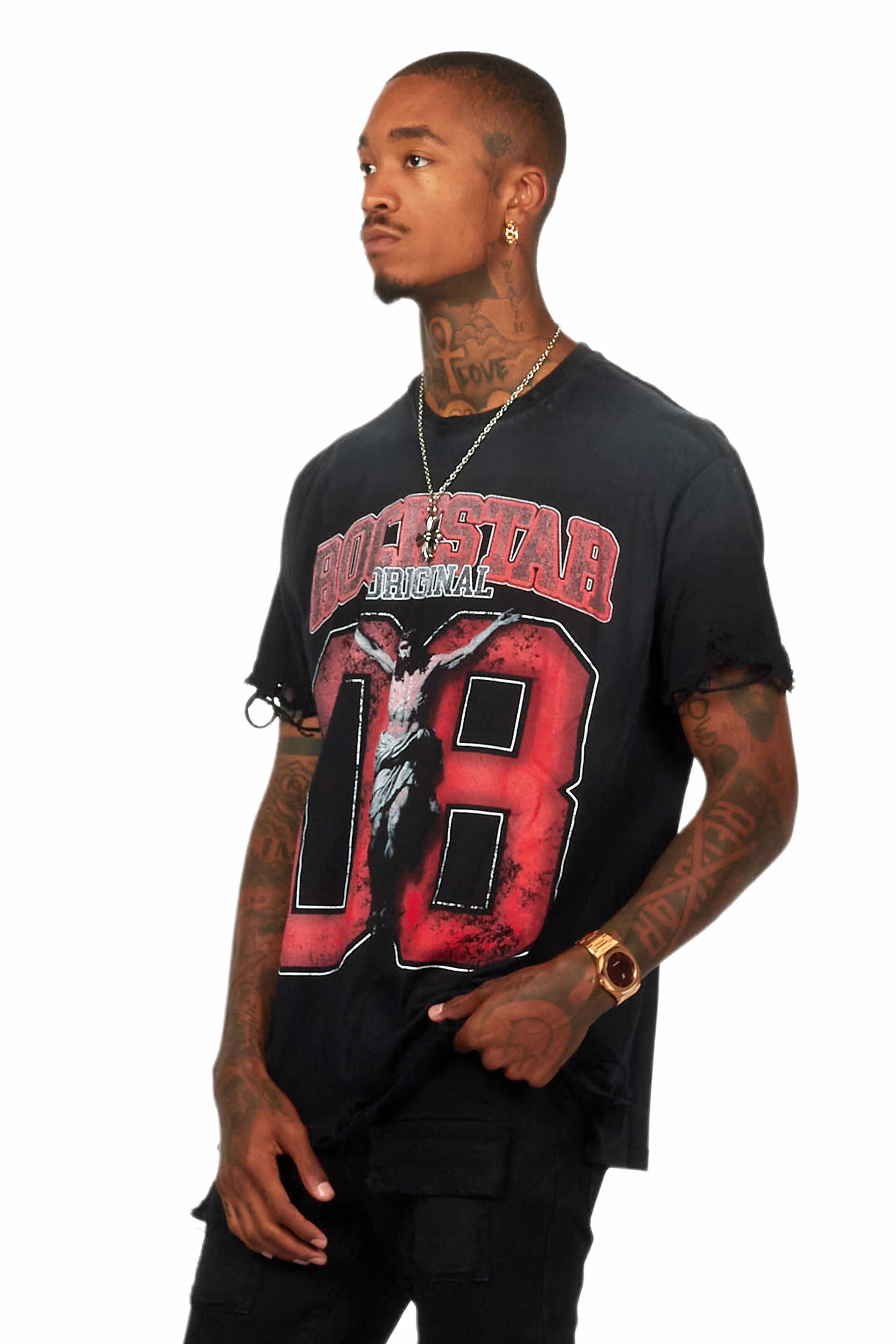 Fields Black/Red Oversized Graphic T-Shirt - Image 9