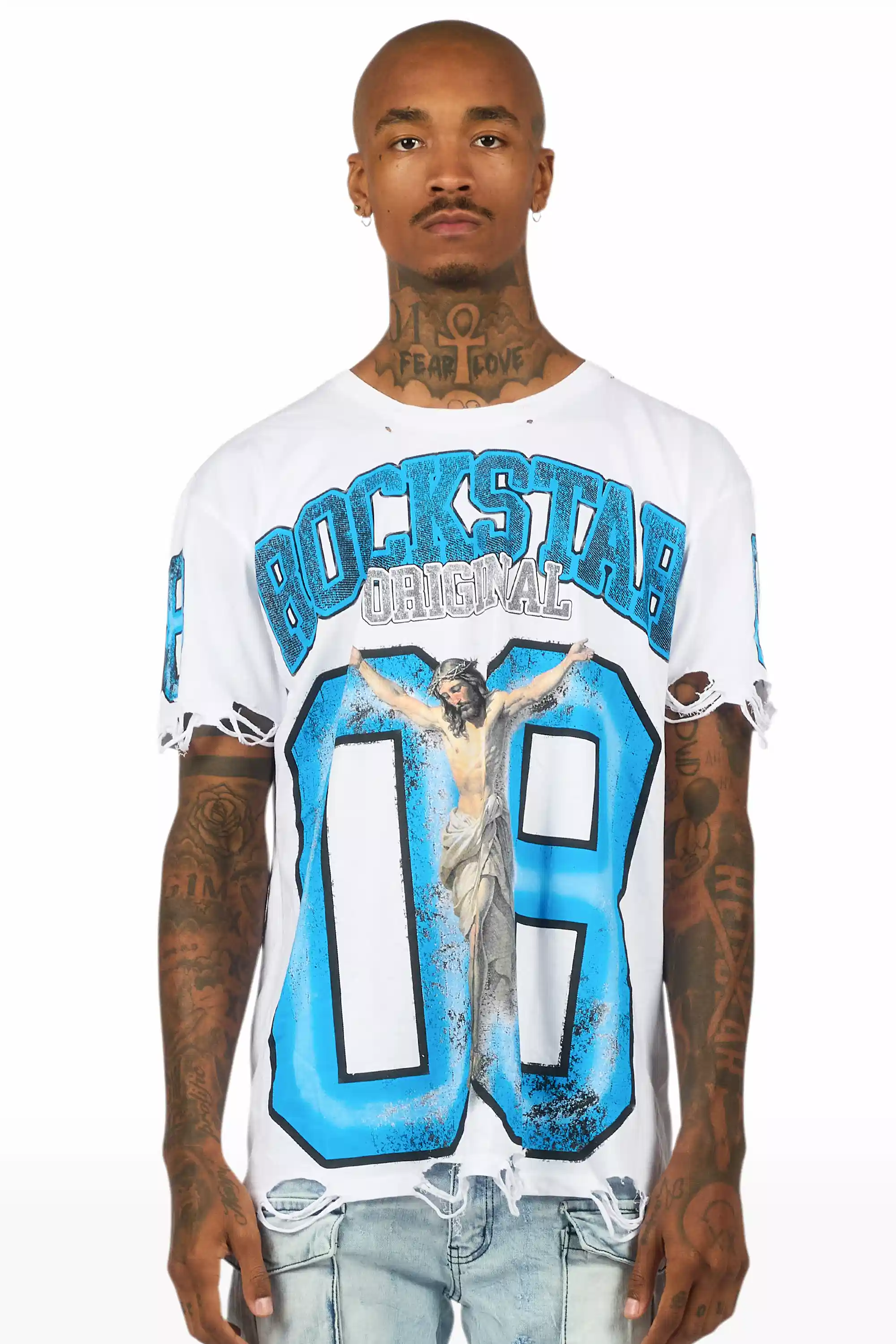 Fields White/Blue Oversized Graphic T-Shirt - Image 2