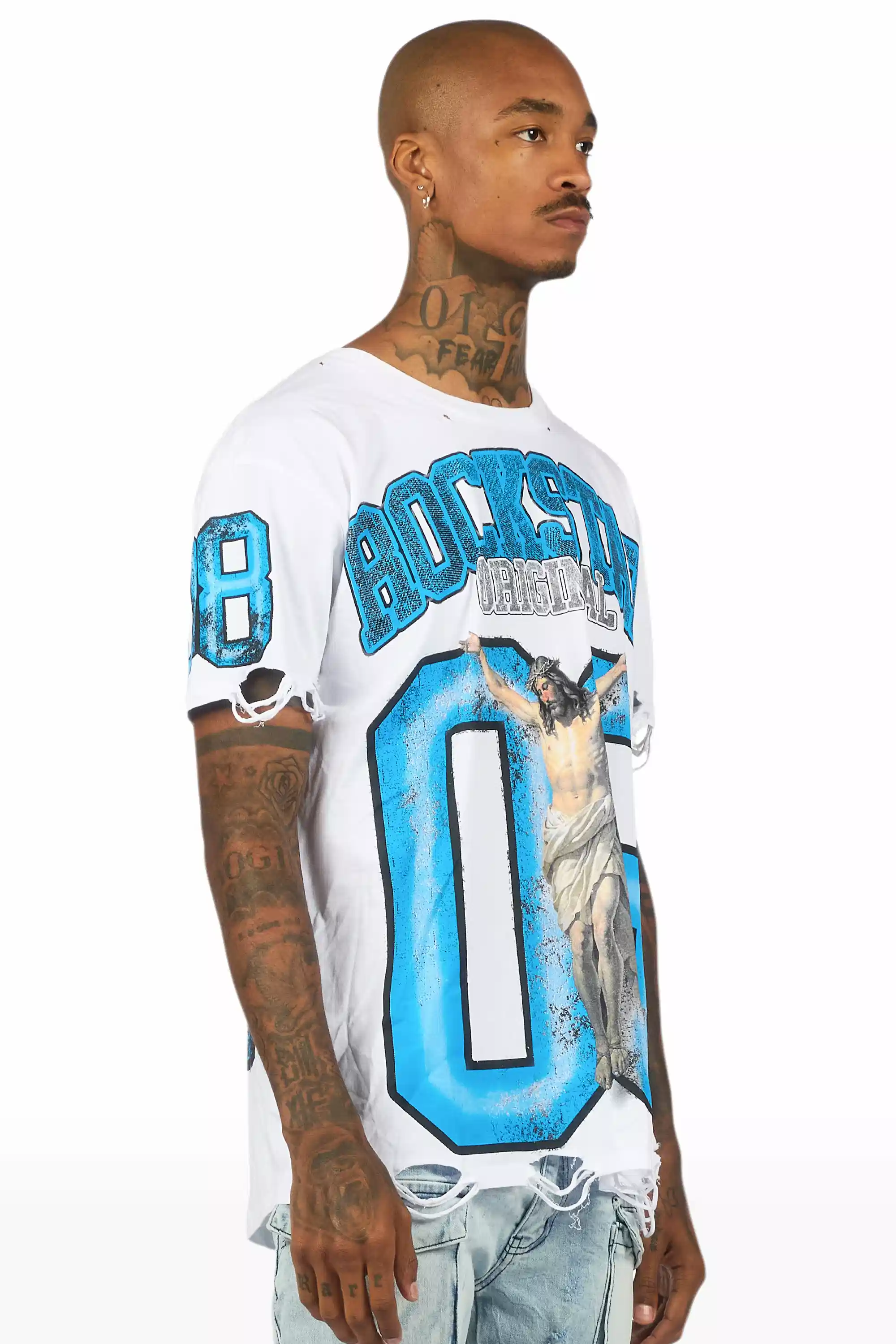 Fields White/Blue Oversized Graphic T-Shirt - Image 3