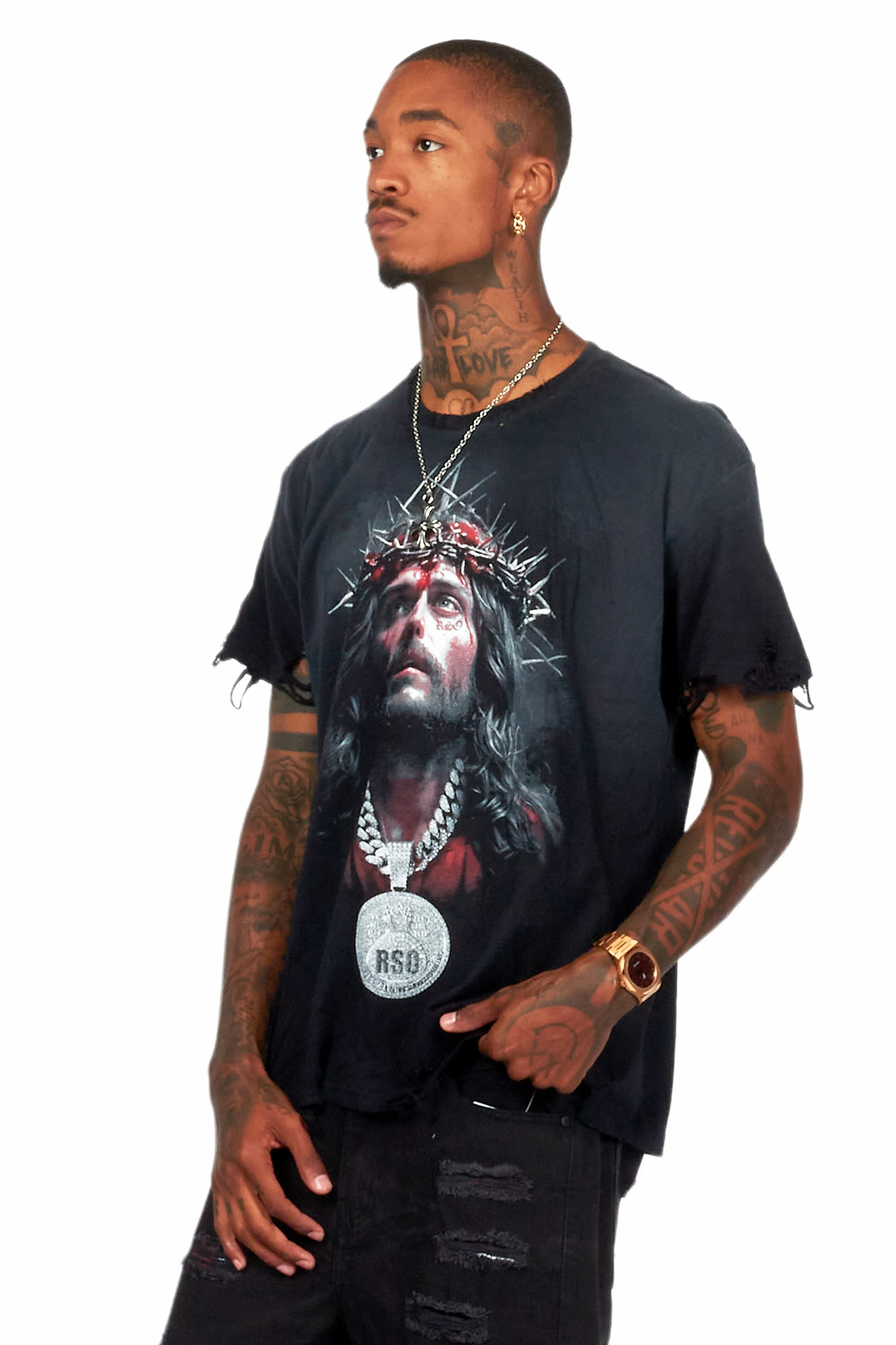 Amina Black Oversized Graphic T-Shirt - Image 10