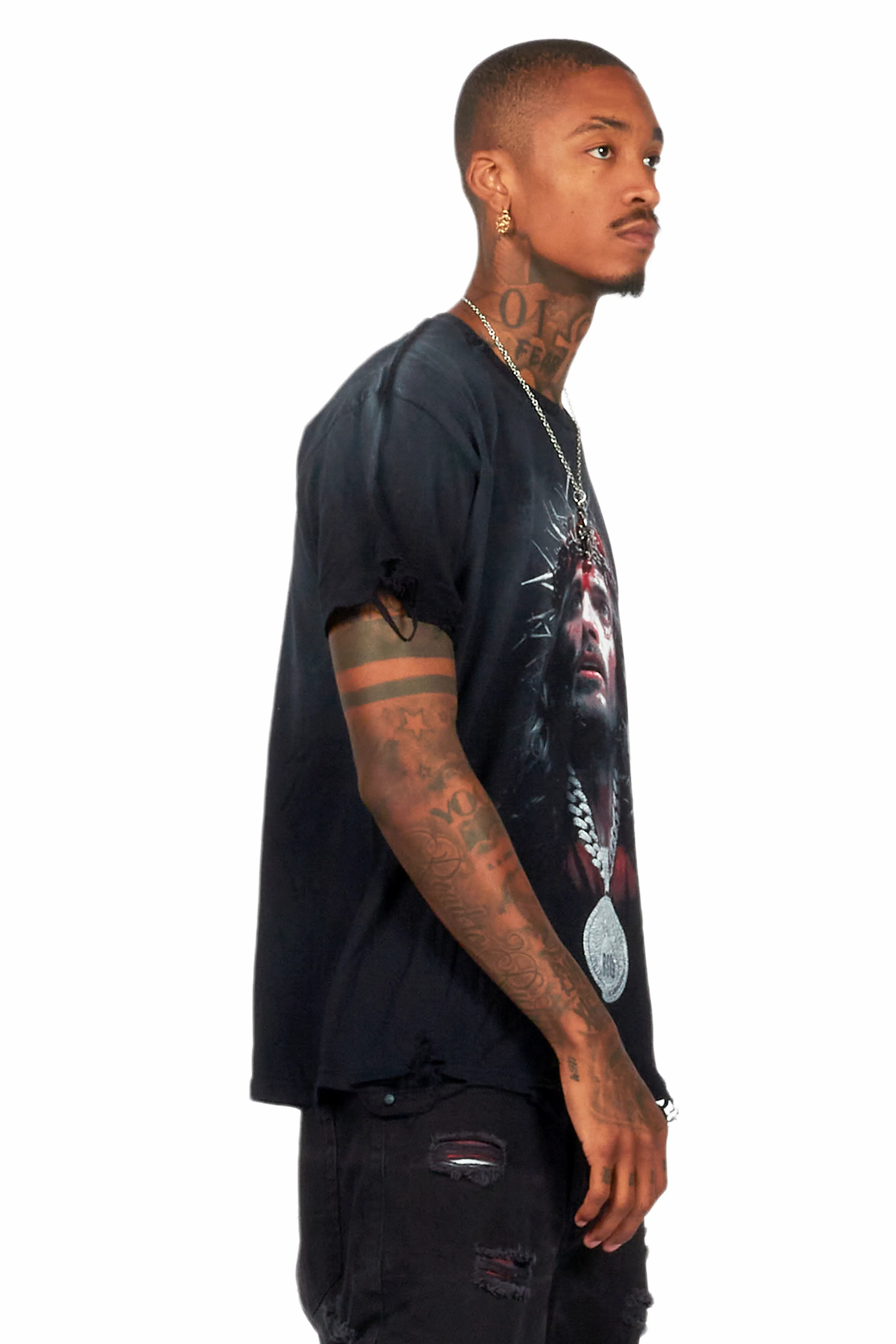 Amina Black Oversized Graphic T-Shirt - Image 11