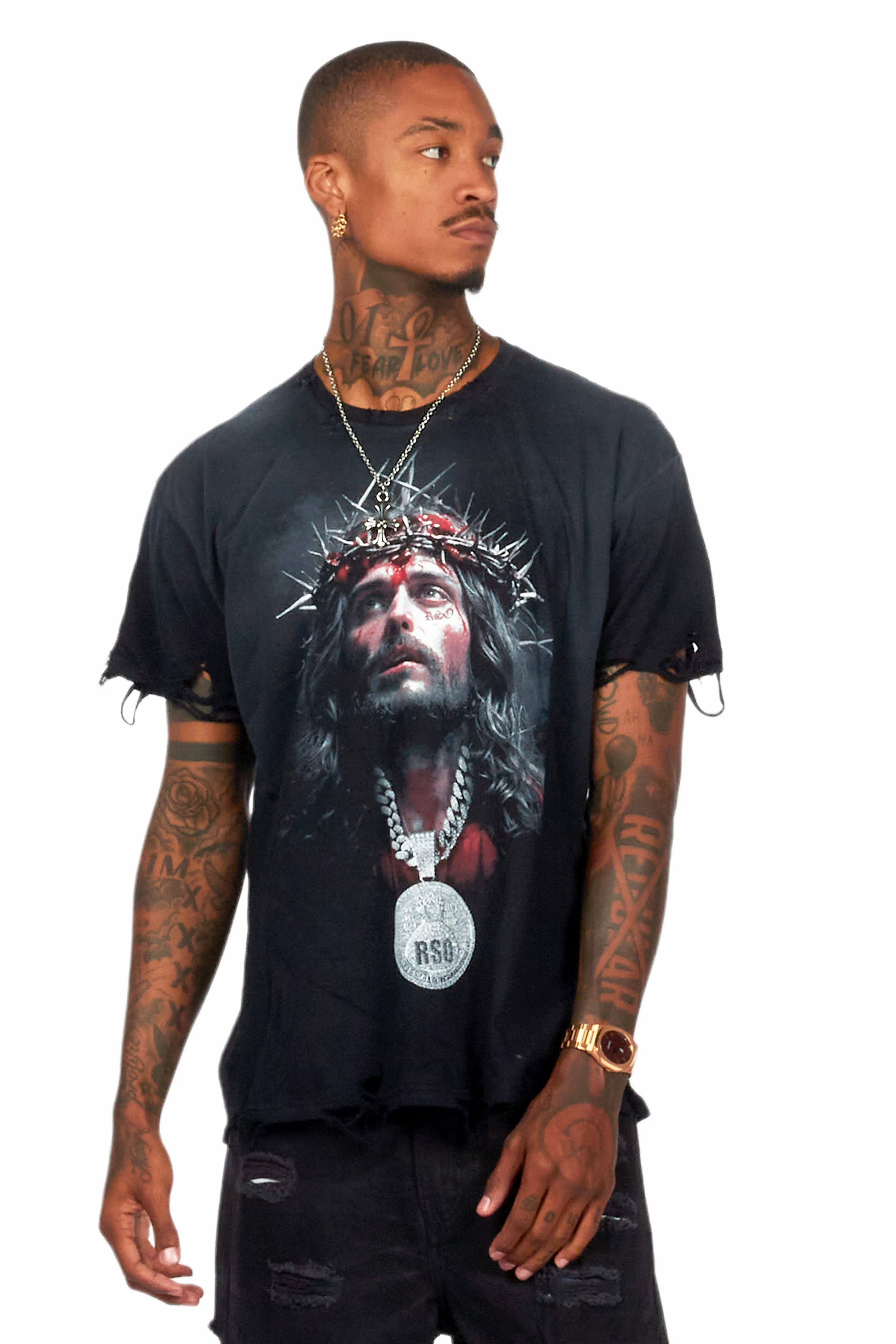Amina Black Oversized Graphic T-Shirt - Image 7
