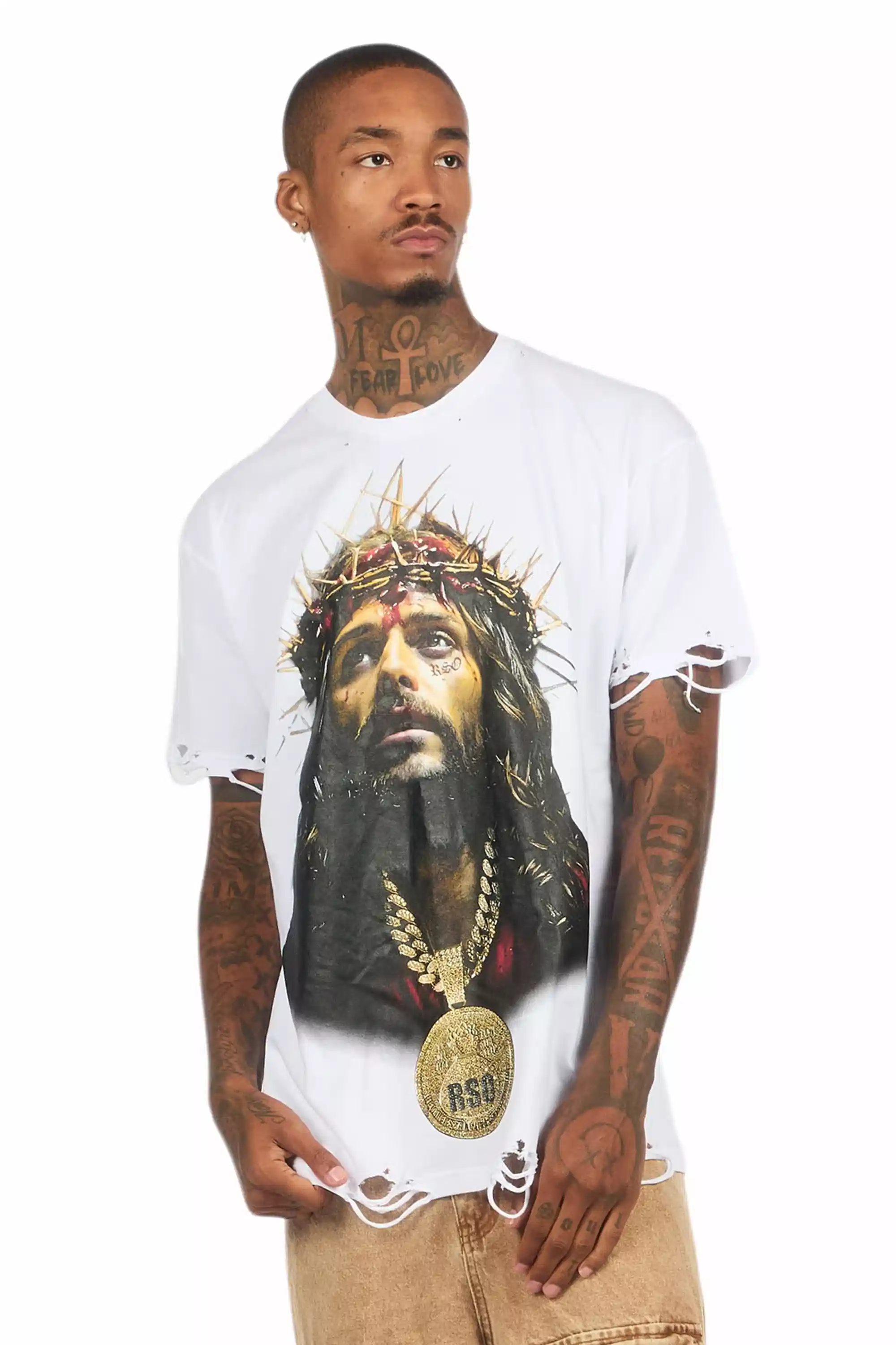 Amina White Oversized Graphic T-Shirt - Image 2