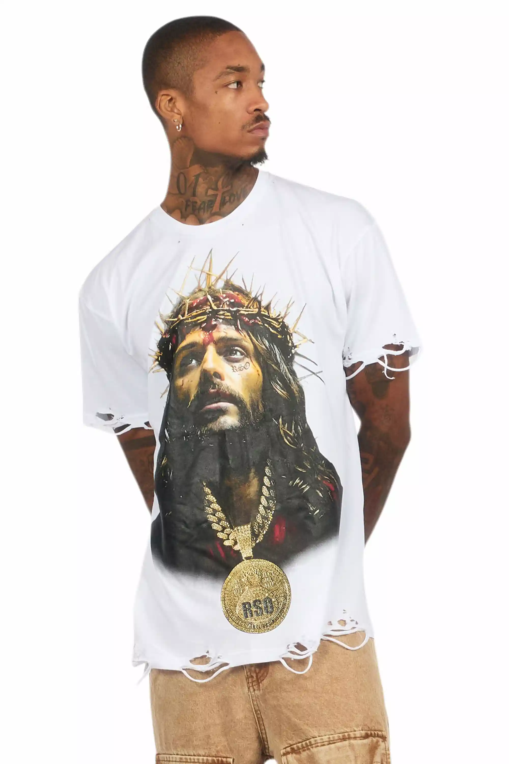 Amina White Oversized Graphic T-Shirt - Image 3