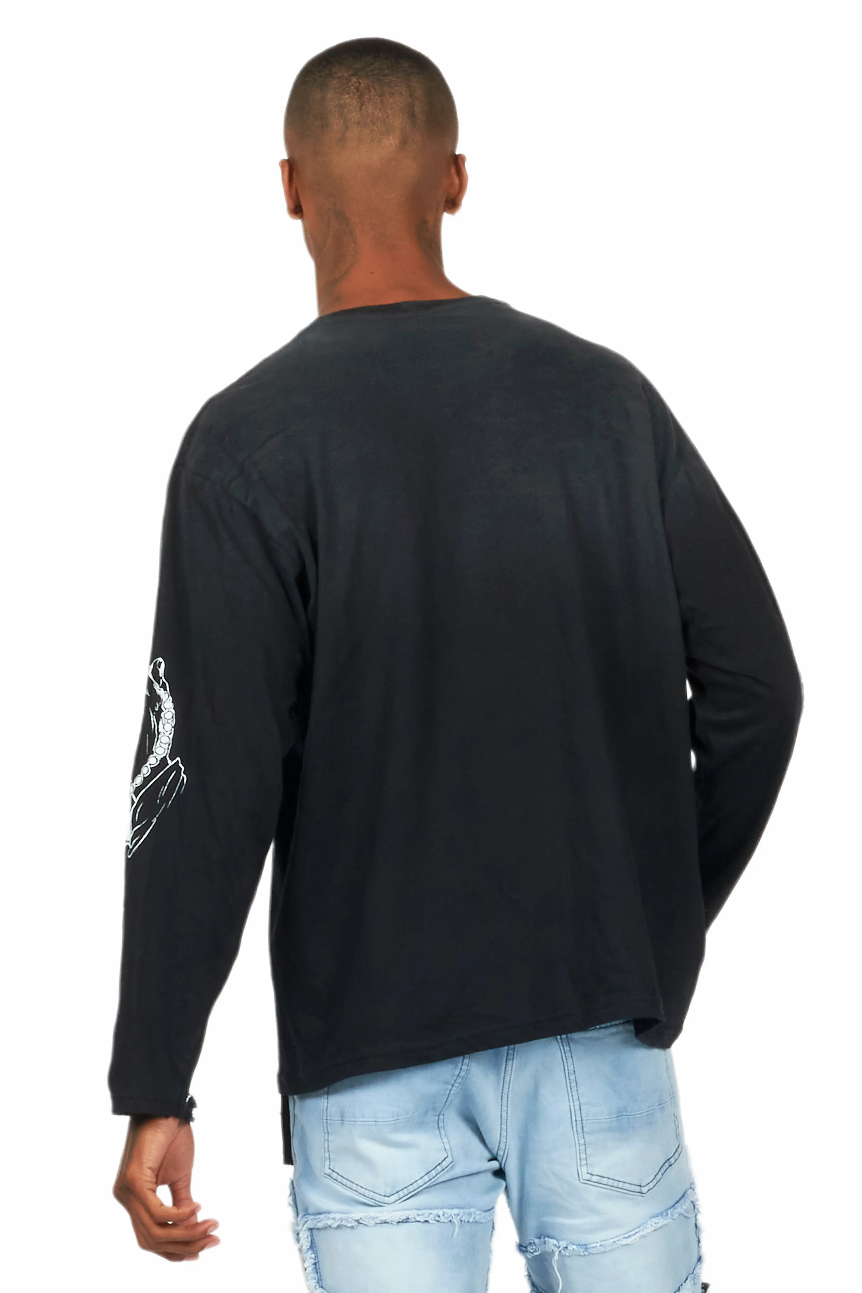 Vamp Black Long Sleeve Distressed Graphic T-Shirt - Image 4
