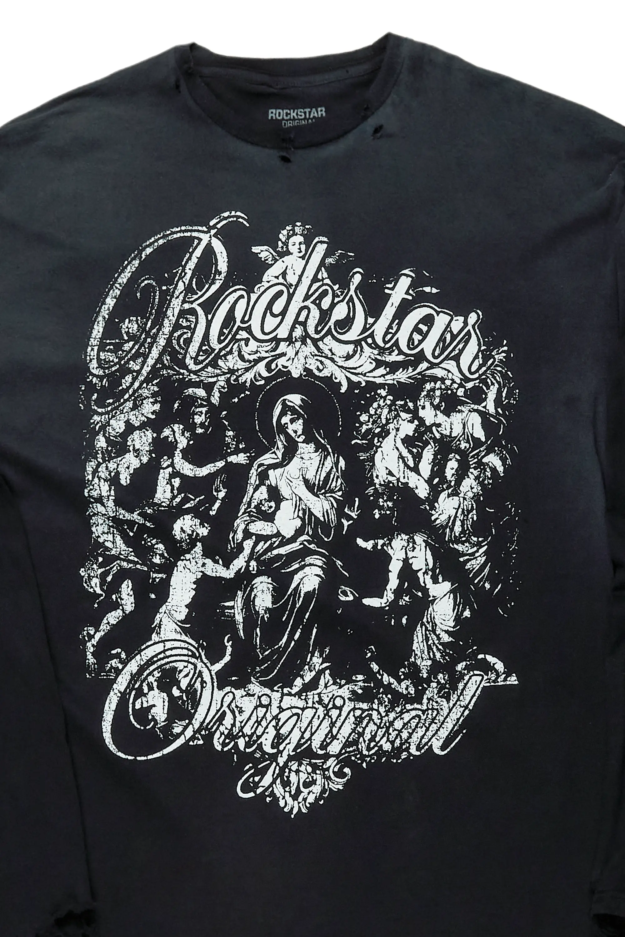 Vamp Black Long Sleeve Distressed Graphic T-Shirt - Image 7
