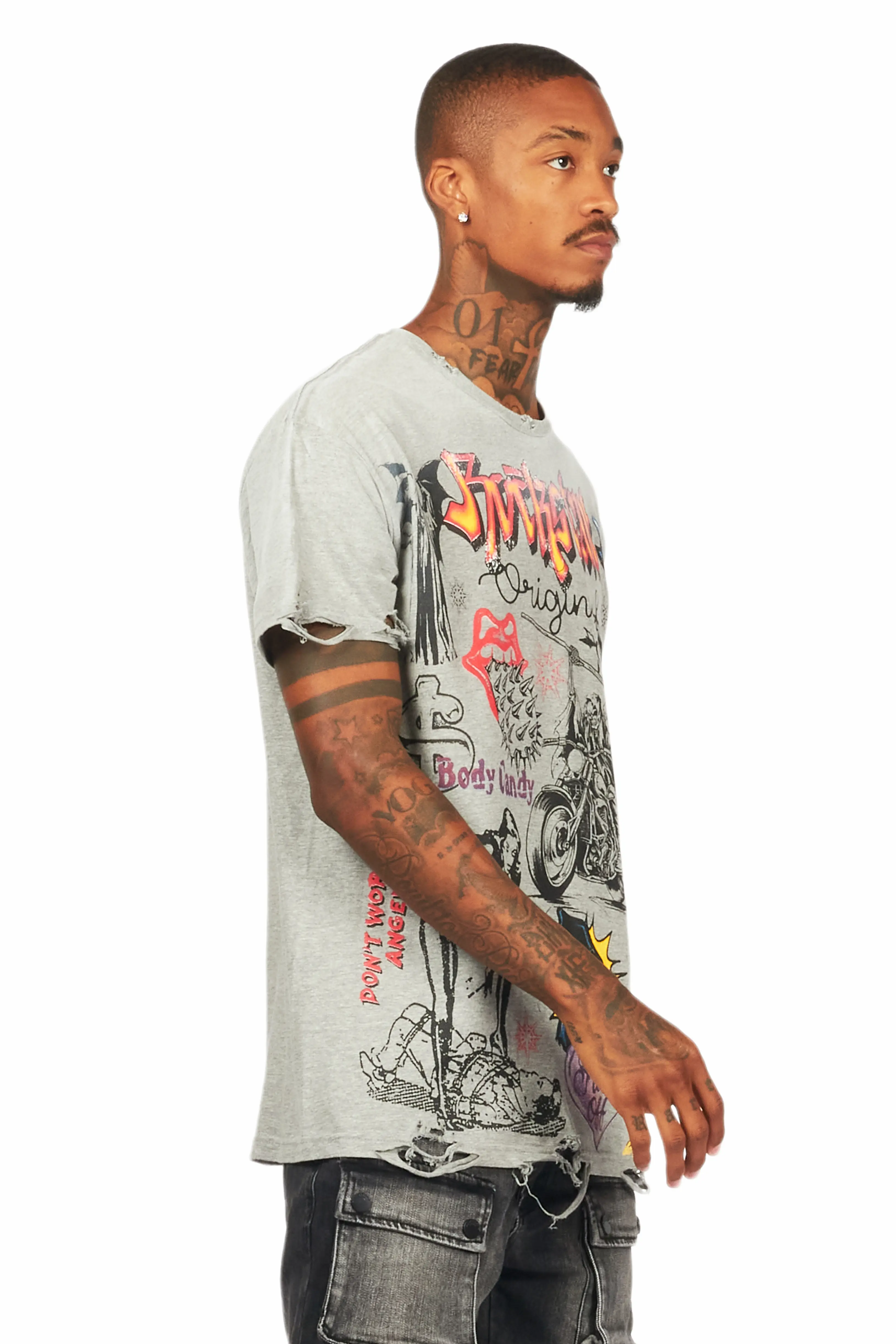 Shoota Heather Grey Oversized Graphic T-Shirt - Image 6