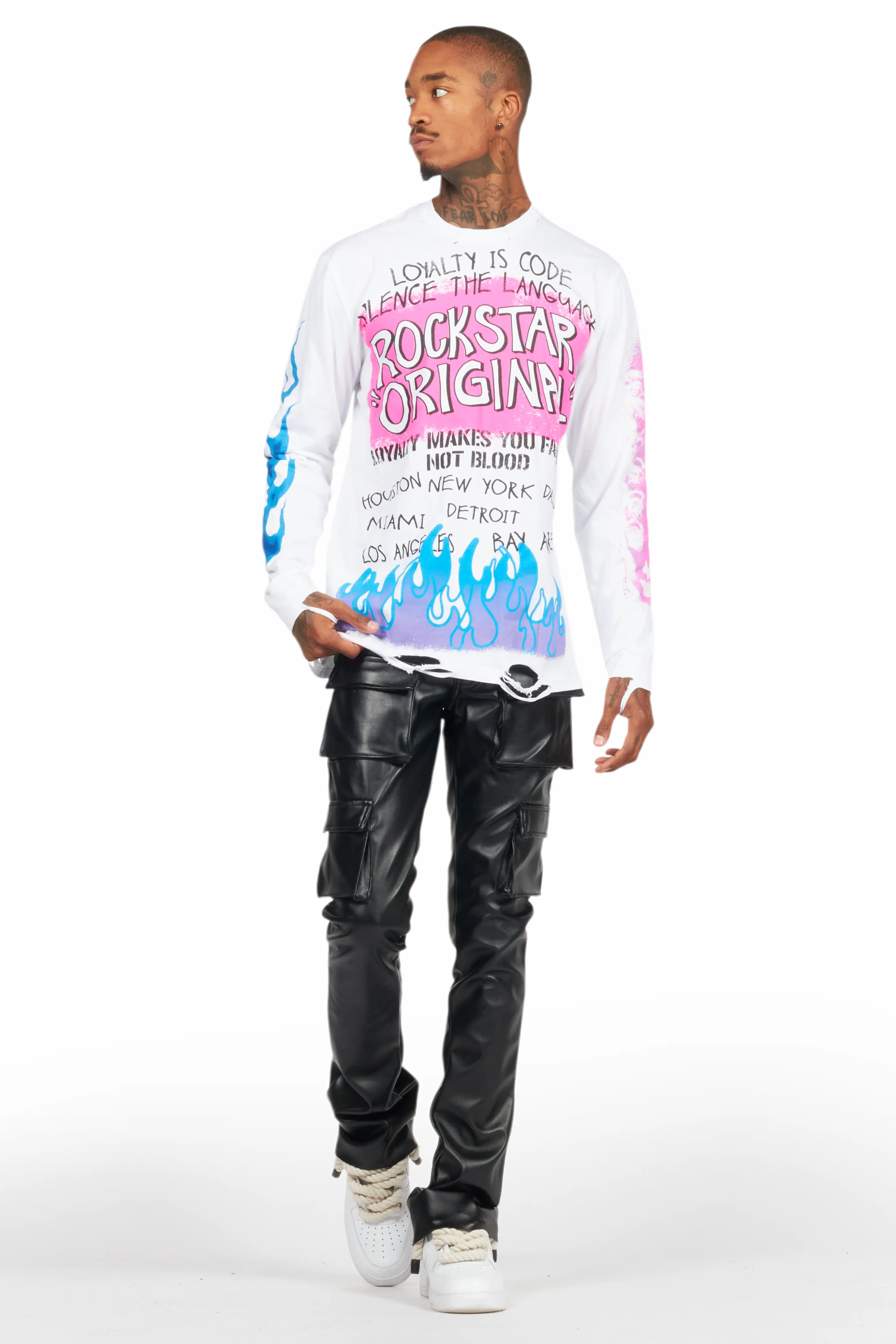 Beno White Long Sleeve Distressed Graphic T-Shirt - Image 2