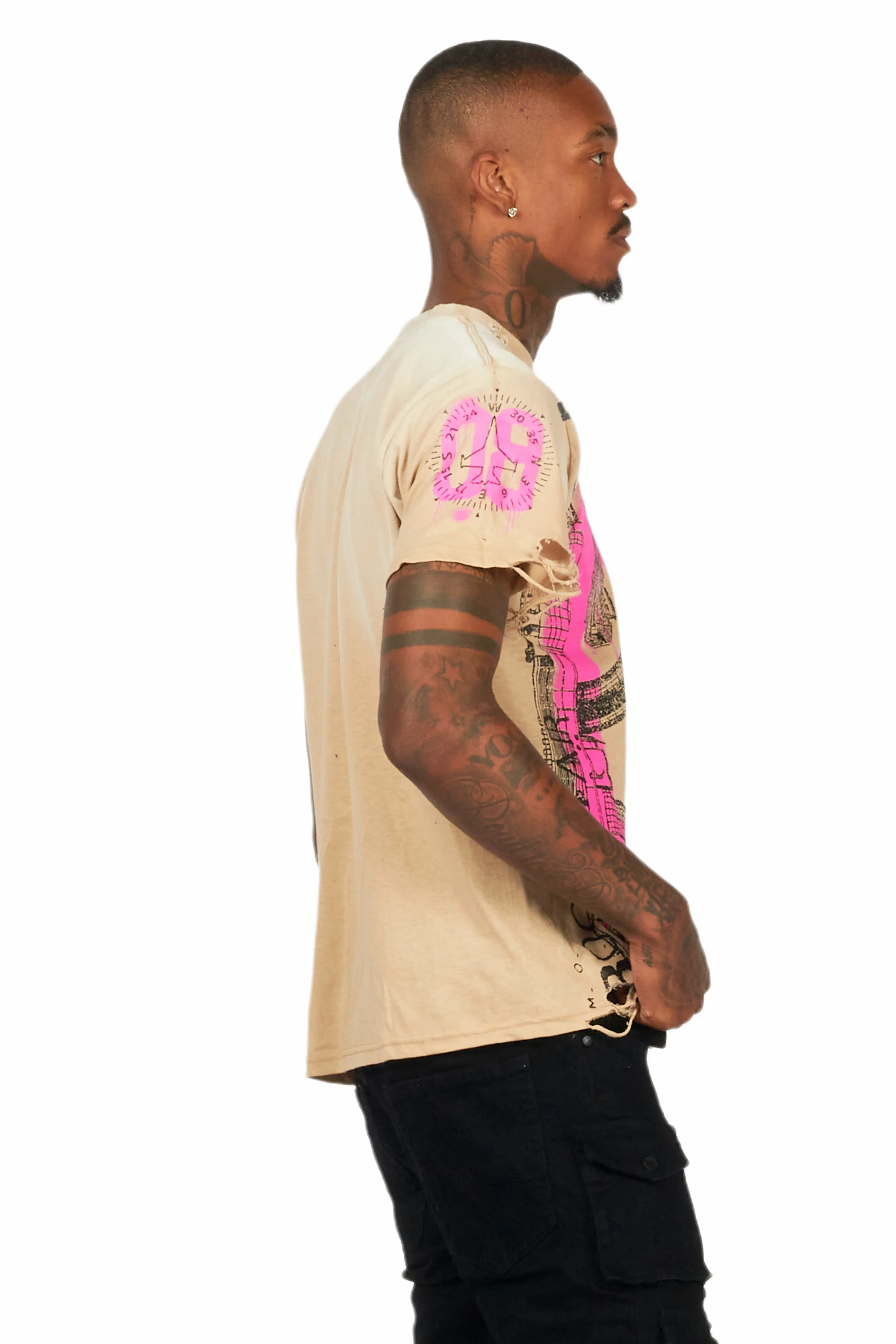 Nesta Beige Oversized Graphic T-Shirt - Image 4