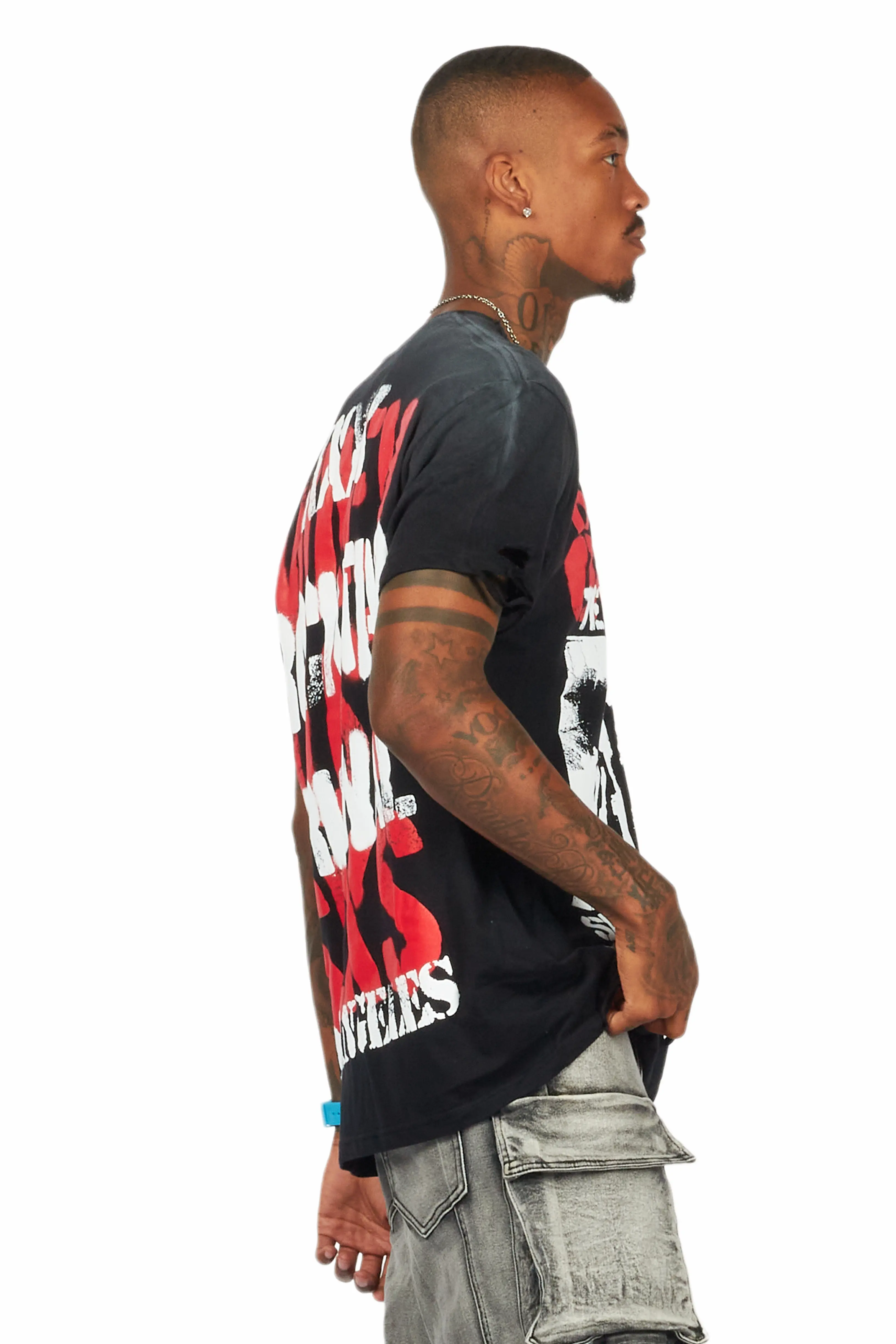 Omer Black Oversized Graphic T-Shirt - Image 3