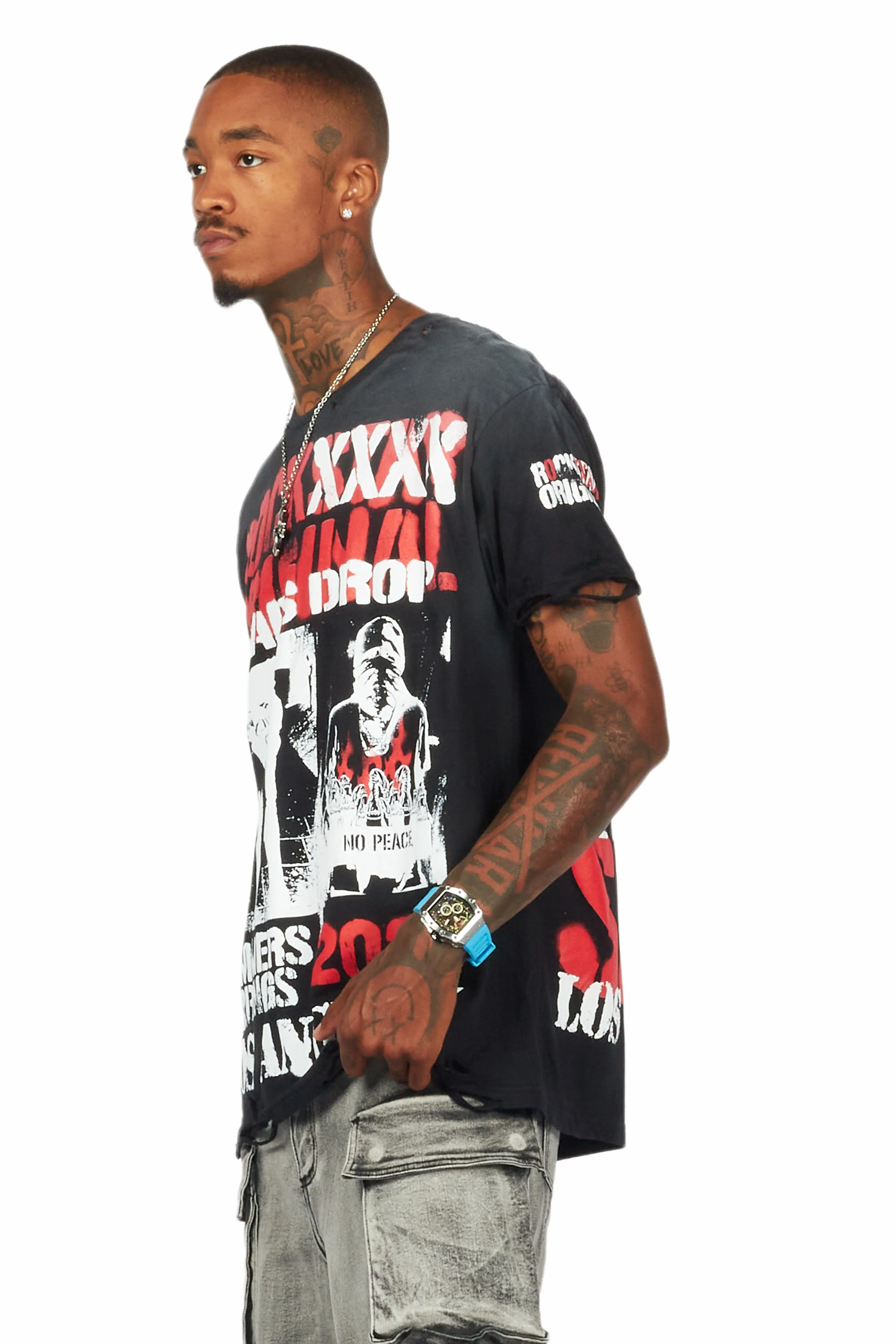 Omer Black Oversized Graphic T-Shirt - Image 5