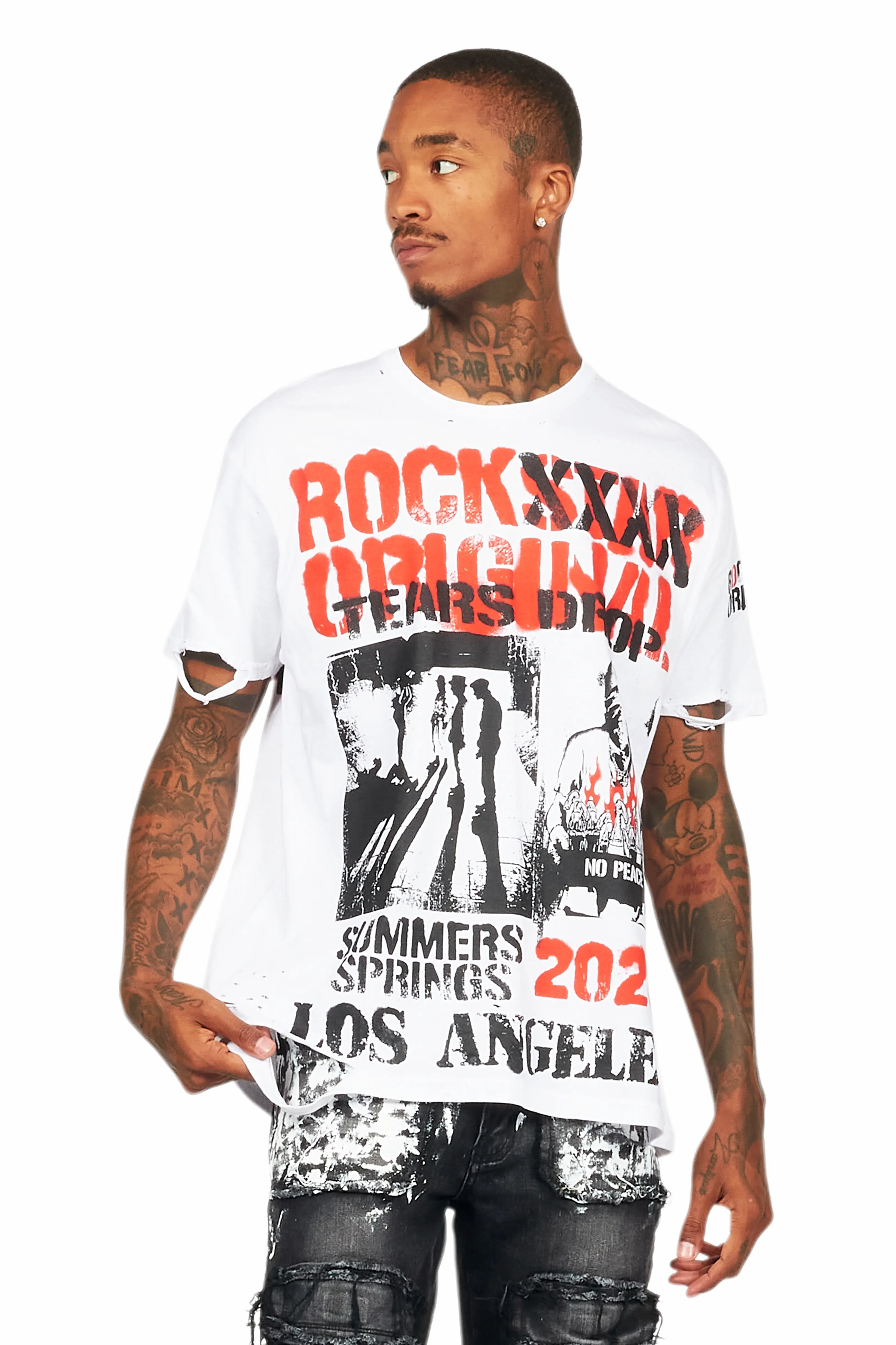 Omer White Oversized Graphic T-Shirt - Image 2