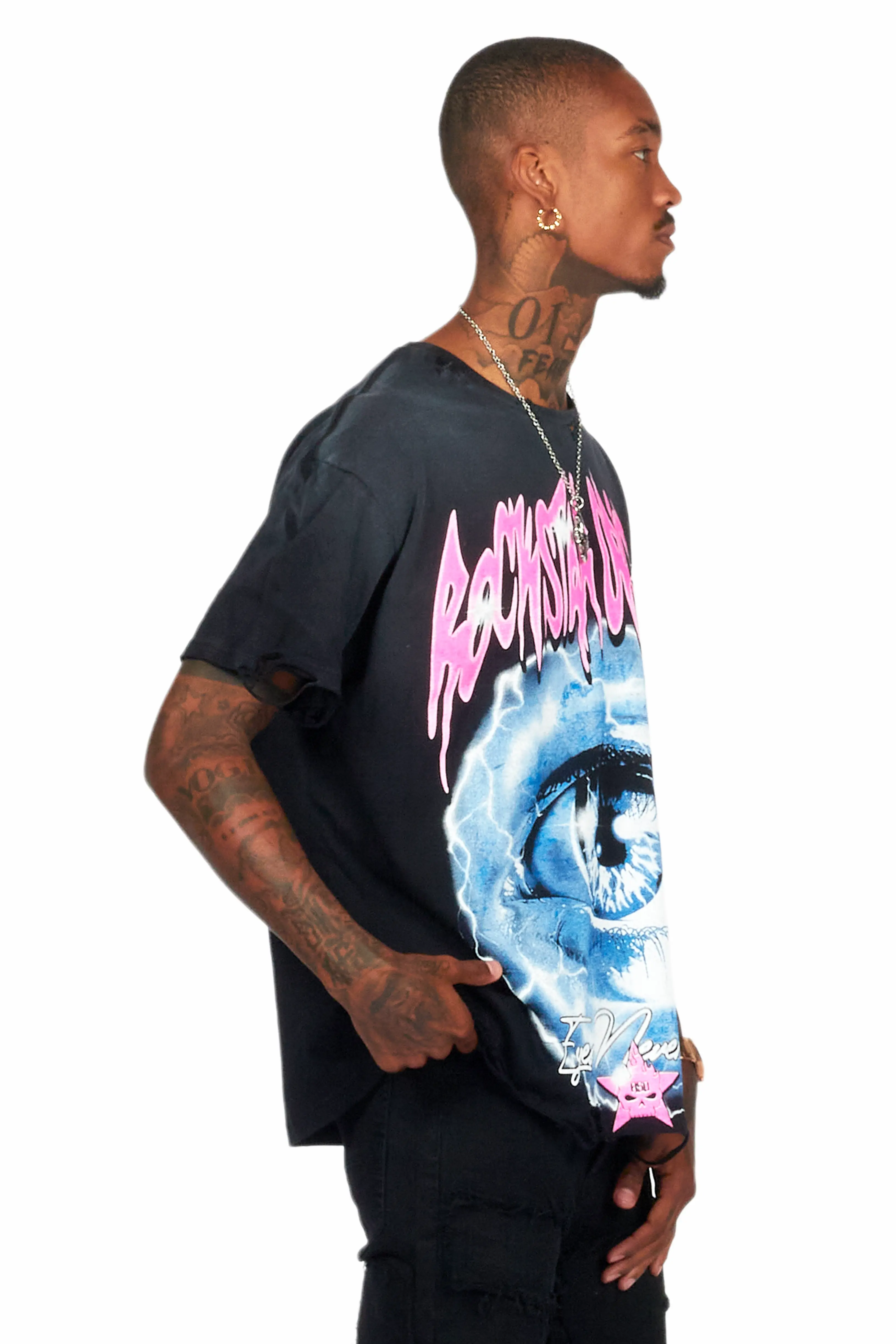 Pello Black Oversized Graphic T-Shirt - Image 3