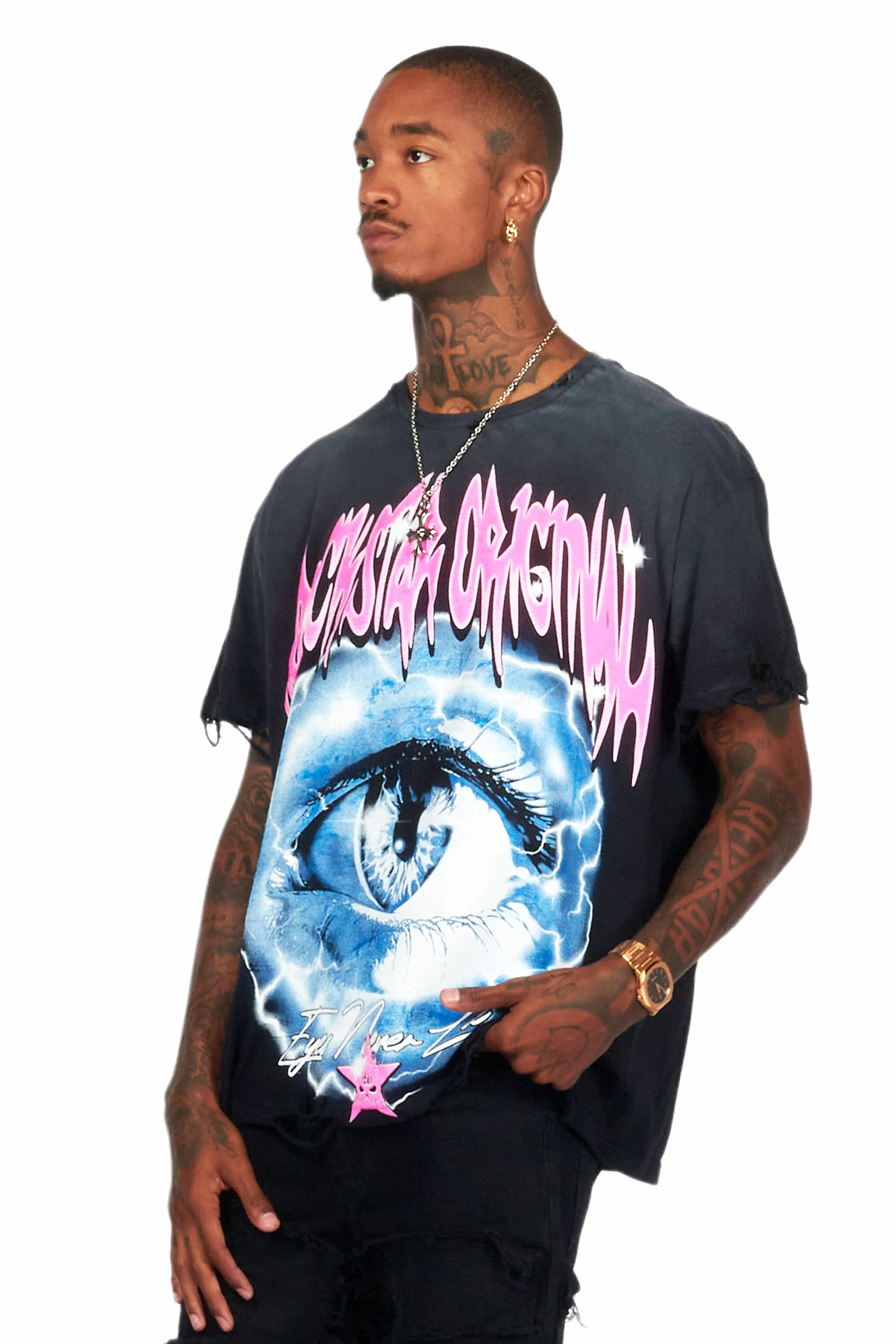 Pello Black Oversized Graphic T-Shirt - Image 5