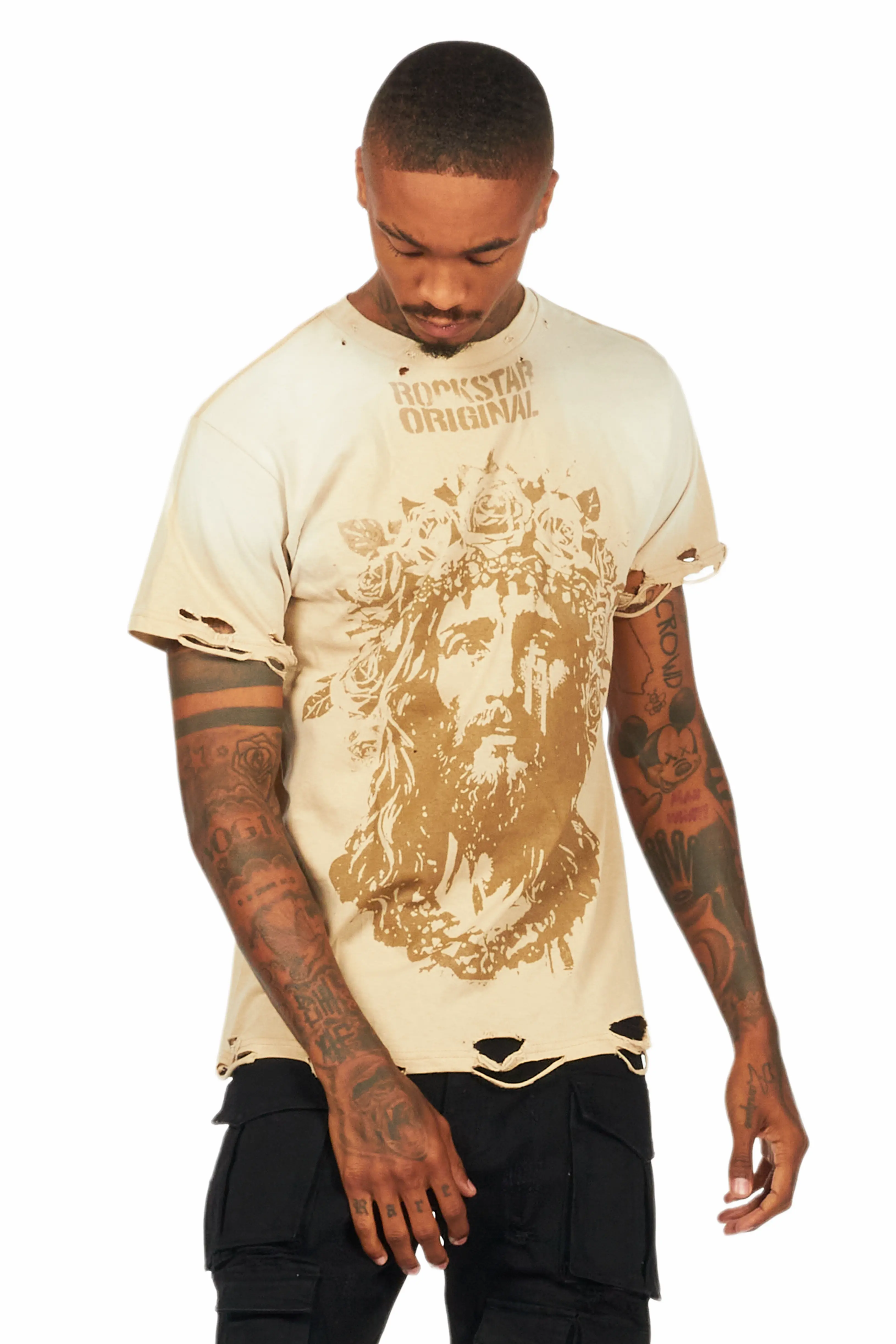 Sempe Beige Oversized Graphic T-Shirt - Image 3
