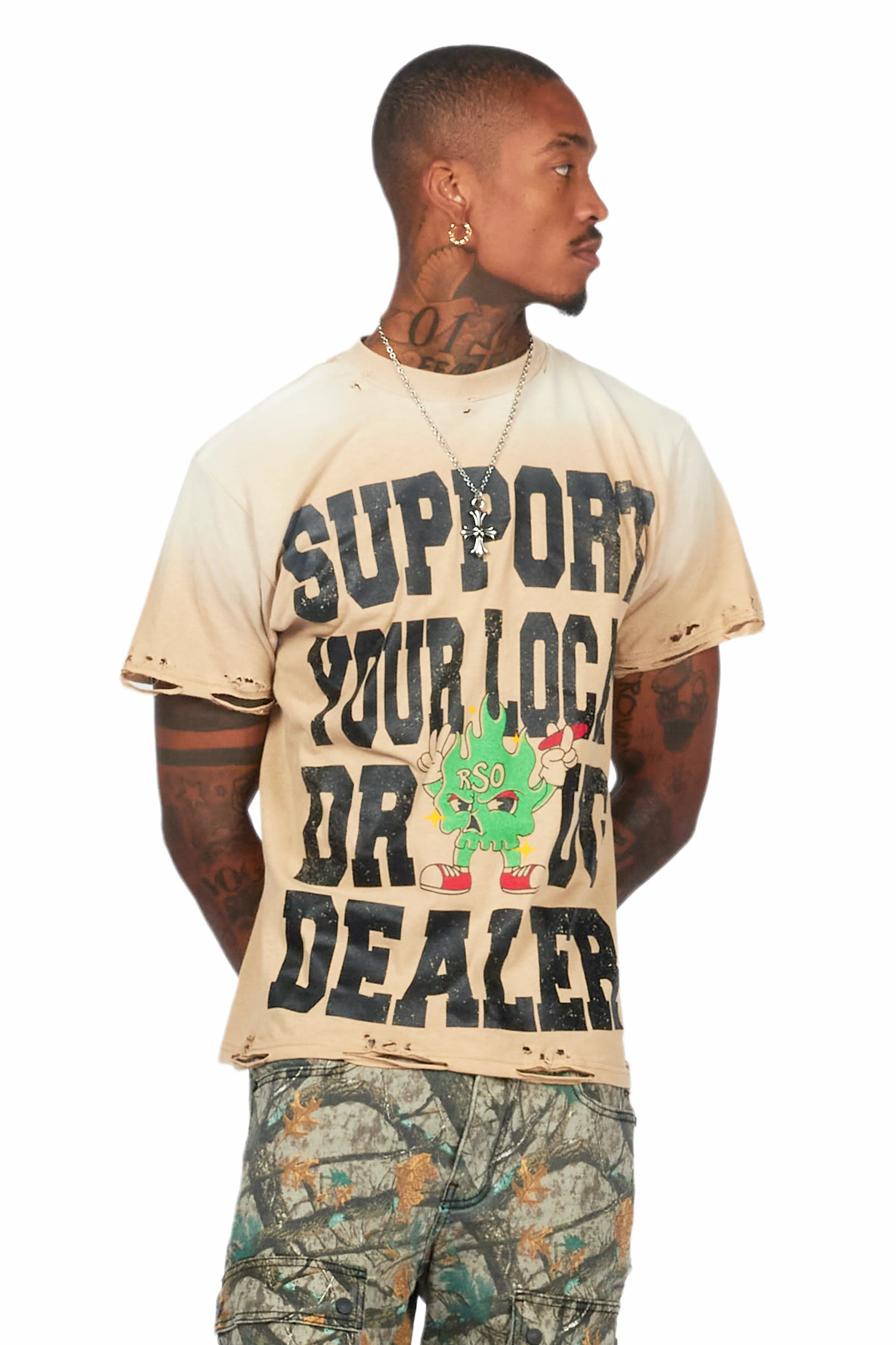 Tarl Beige Oversized Graphic T-Shirt - Image 4