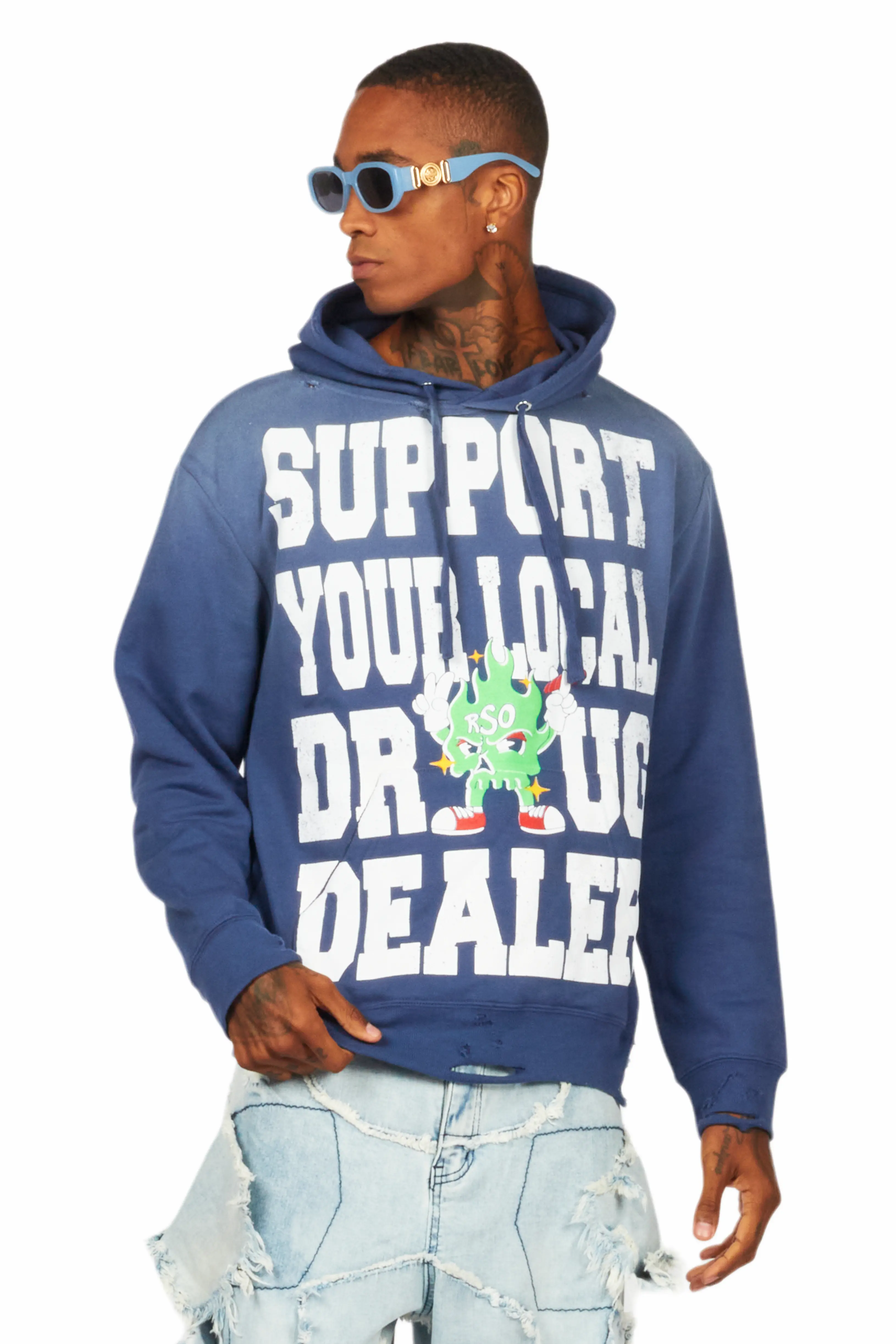 Tarl Navy Distressed Graphic Hoodie - Image 2