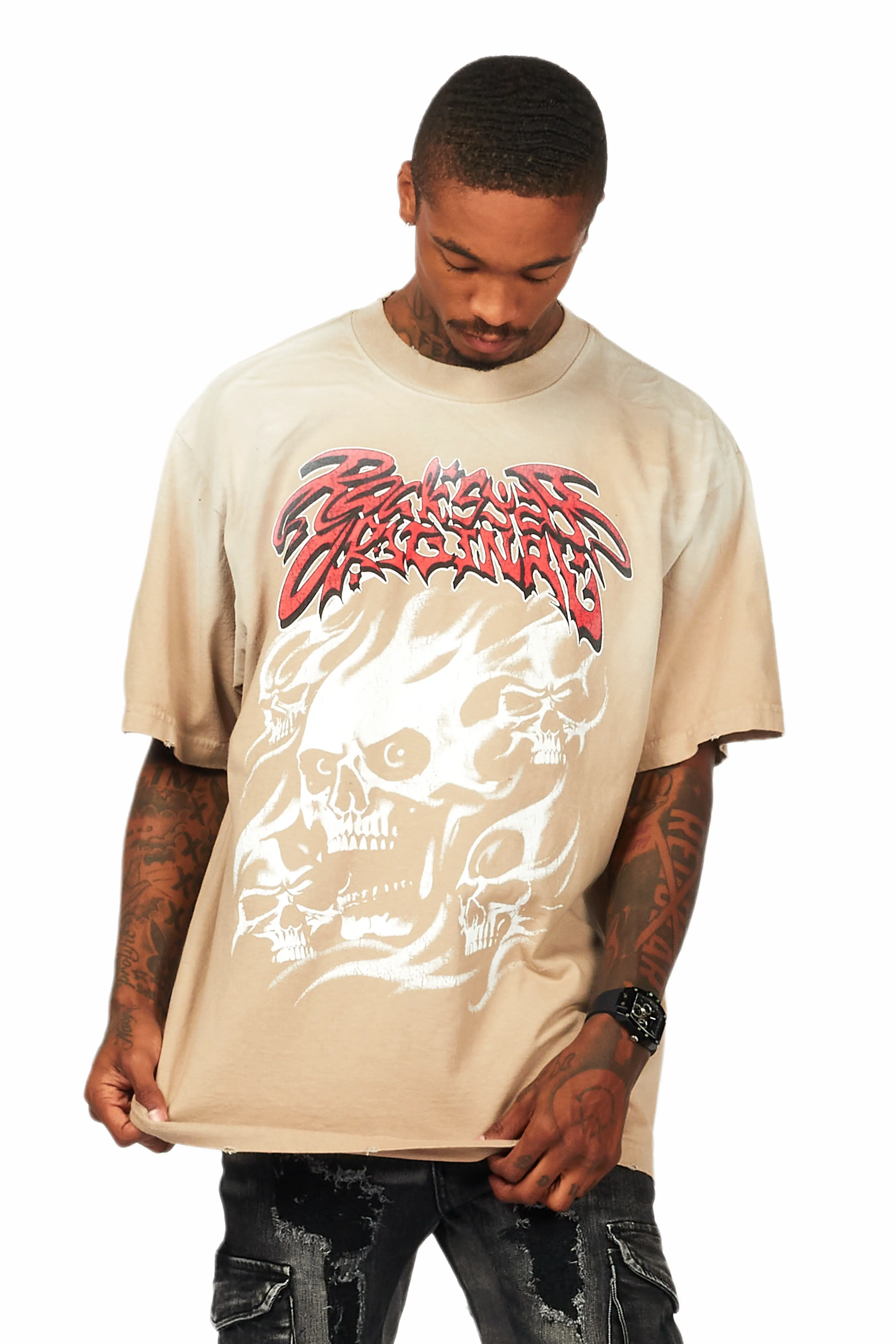 Tabby Beige Oversized Graphic T-Shirt - Image 3