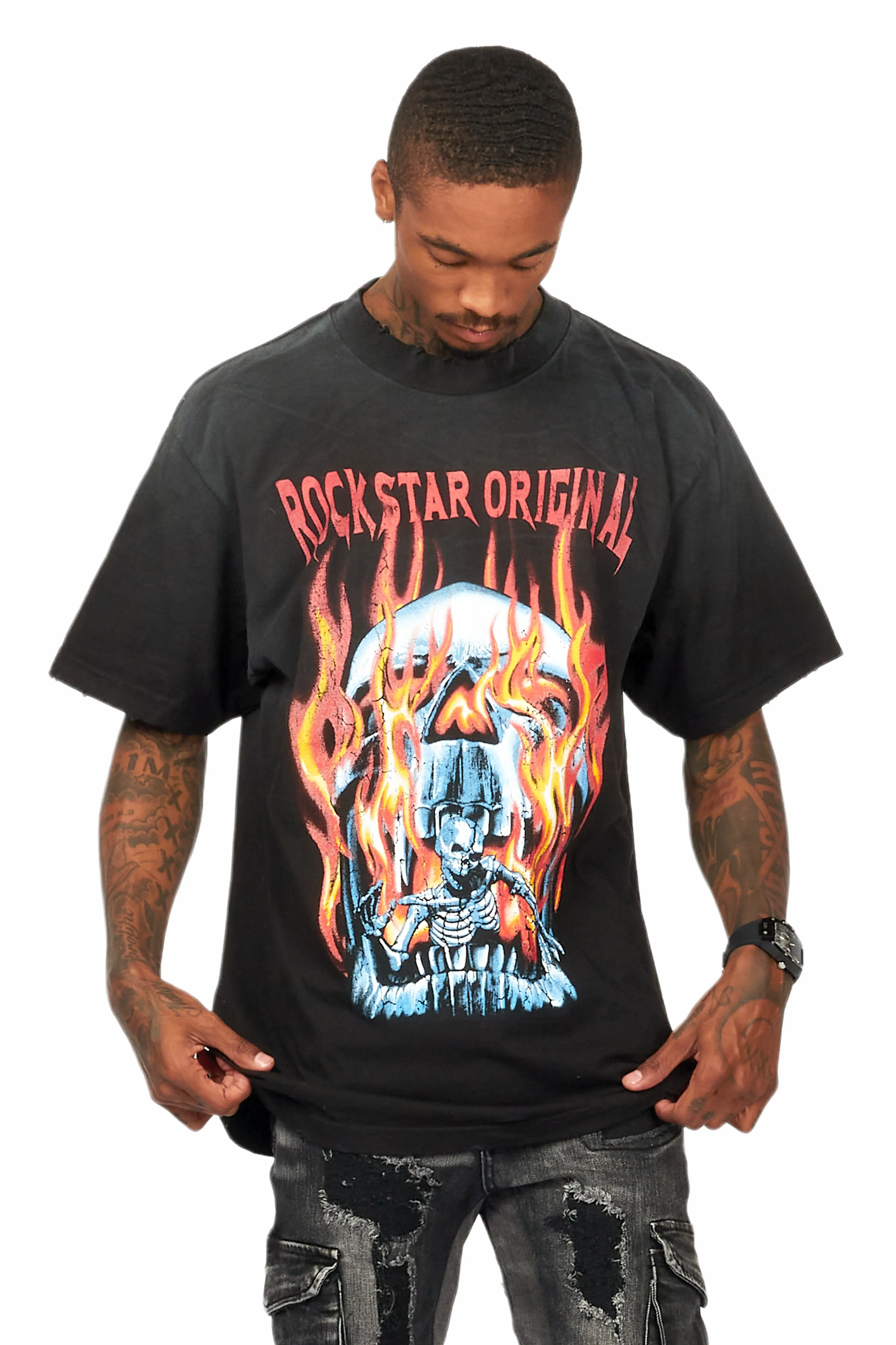 Saber Black Oversized Graphic T-Shirt - Image 3