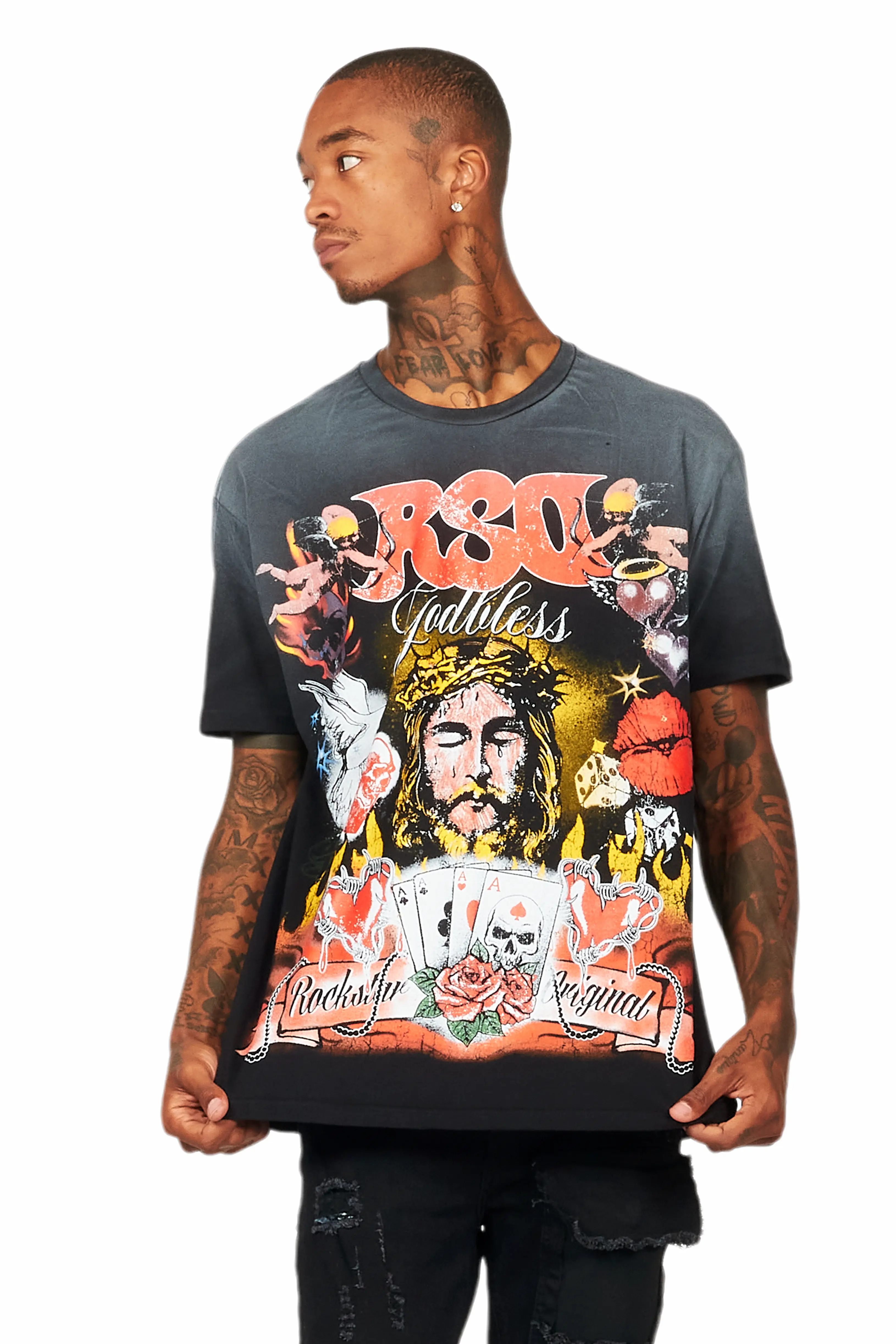 Germain Black Graphic Oversized T-Shirt - Image 2
